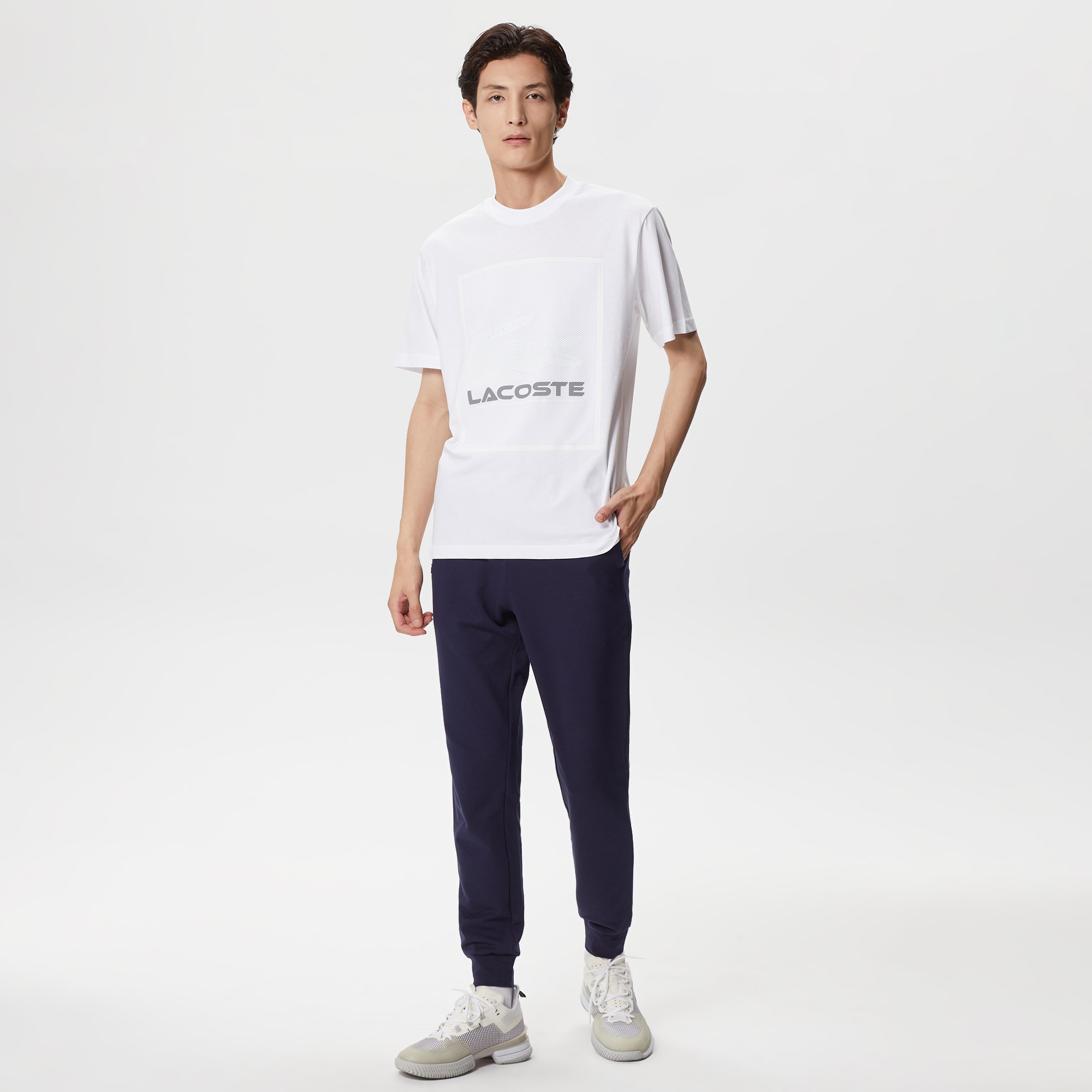 Lacoste Erkek Relaxed Fit Bisiklet Yaka Baskılı Beyaz T-Shirt