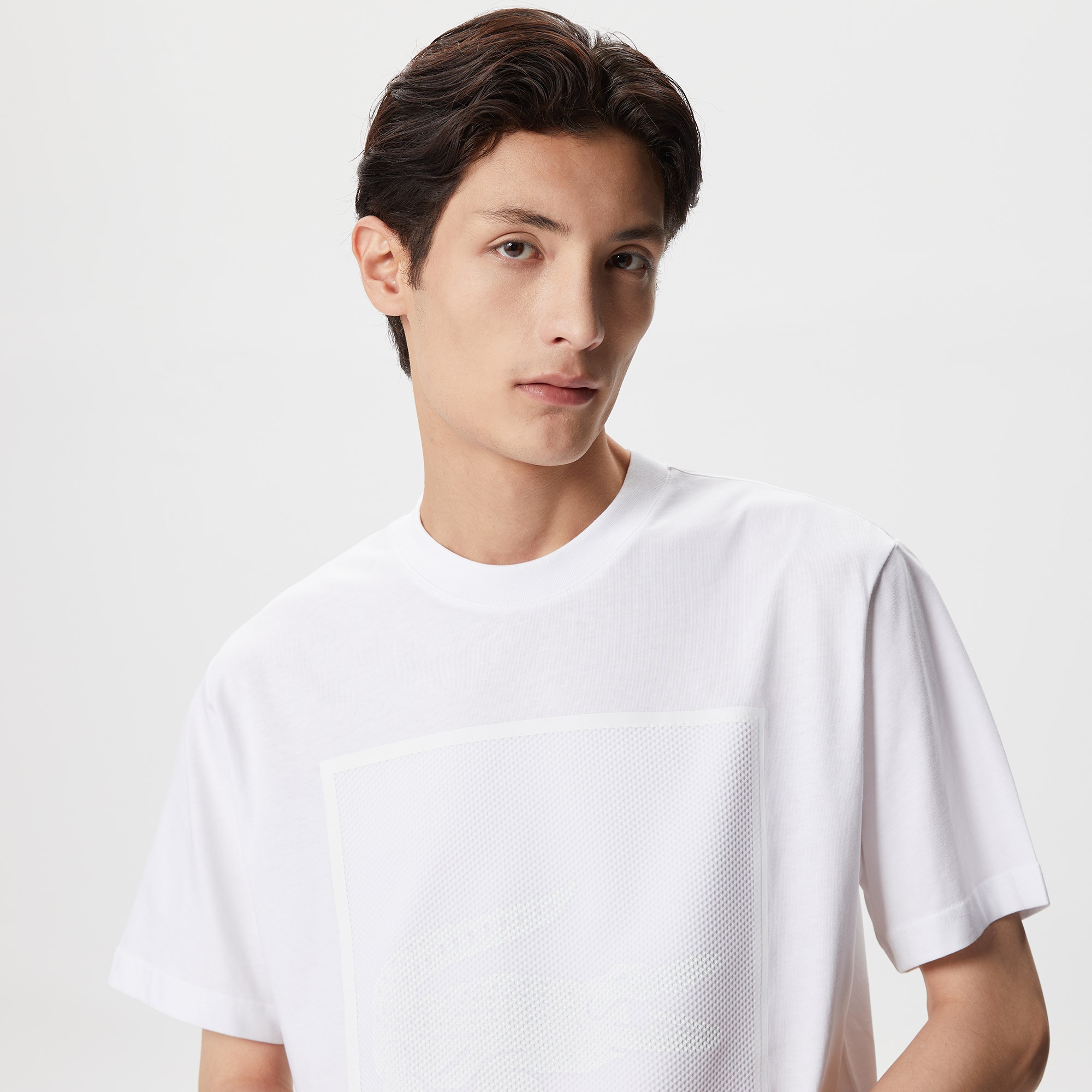 Lacoste Erkek Relaxed Fit Bisiklet Yaka Baskılı Beyaz T-Shirt