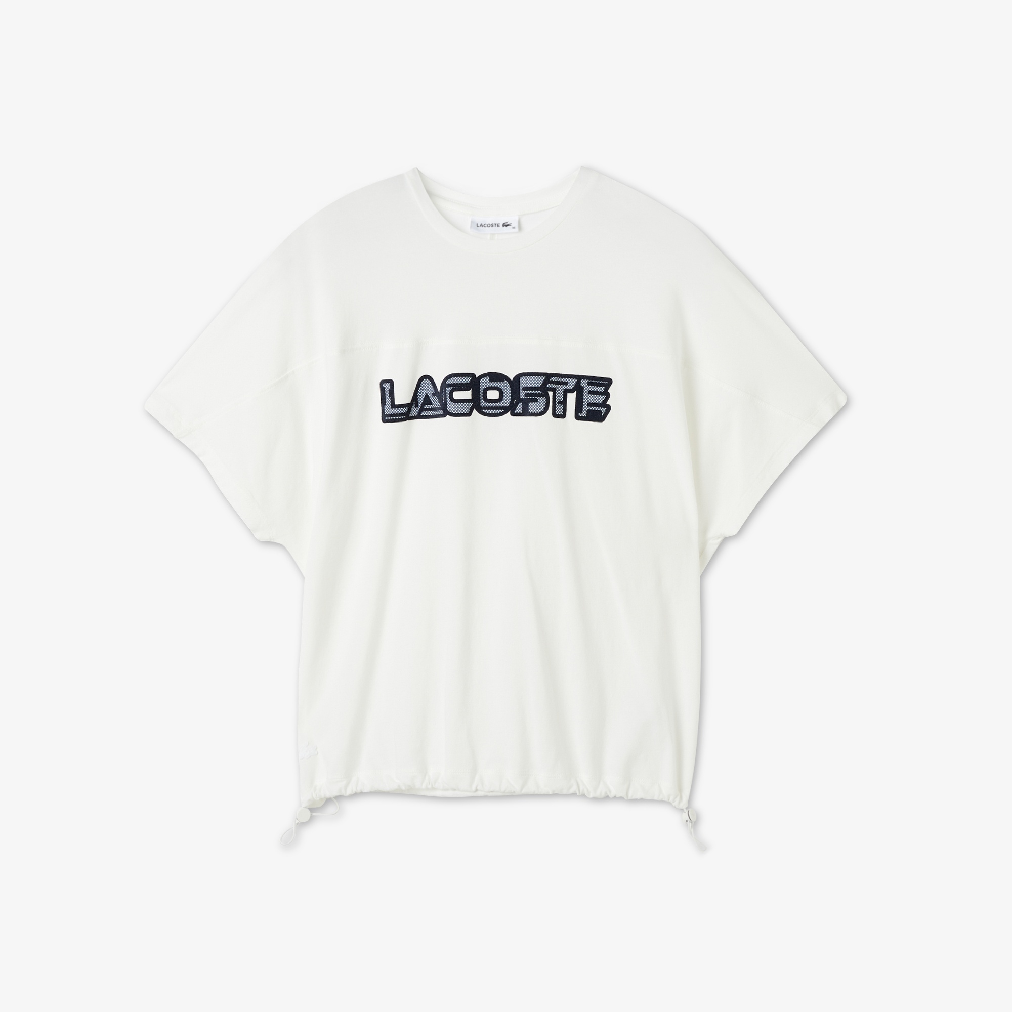 Lacoste Kadın Loose Fit Bisiklet Yaka Baskılı Beyaz T-Shirt