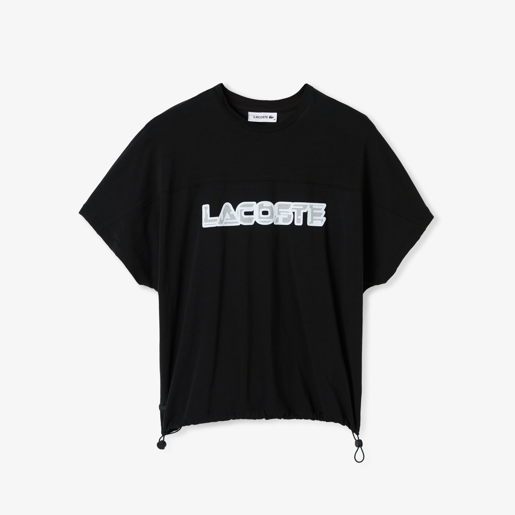 Lacoste Kadın Loose Fit Bisiklet Yaka Baskılı Siyah T-Shirt