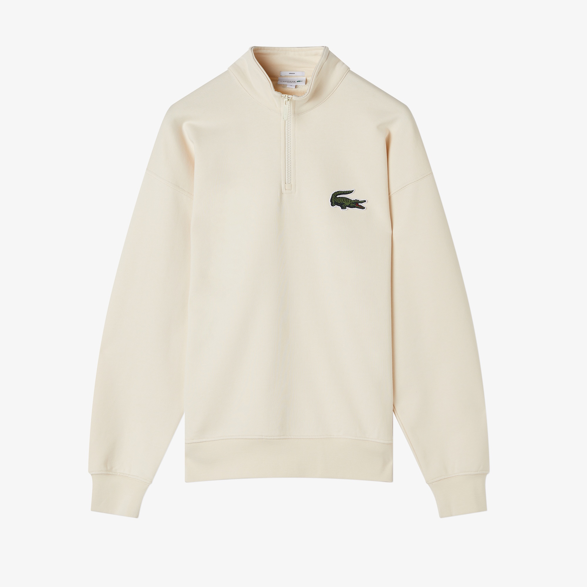 Lacoste Unisex Loose Fit Yarım Fermuarlı Krem Sweatshirt