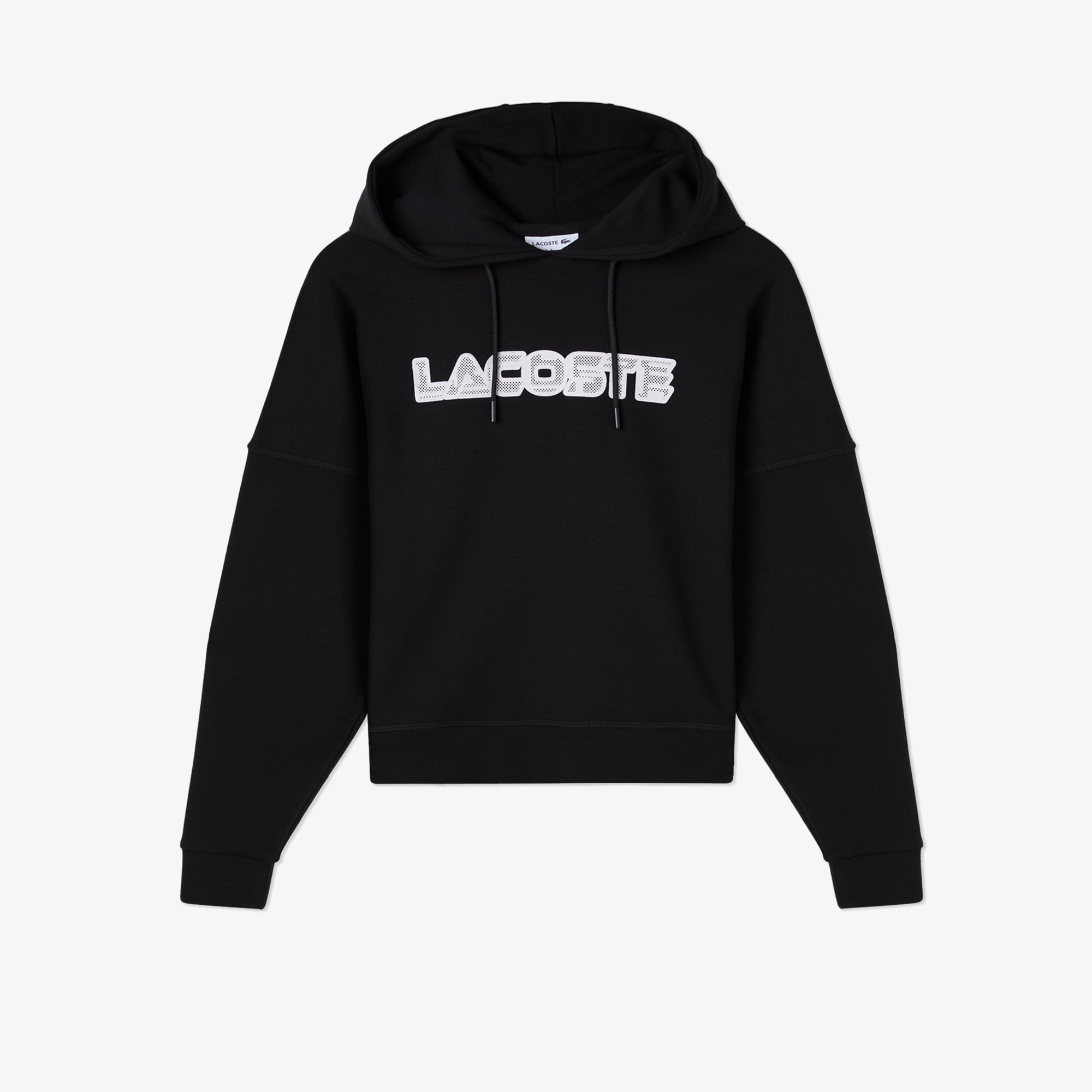 Lacoste Kadın Crop Fit Kapüşonlu Baskılı Siyah Sweatshirt