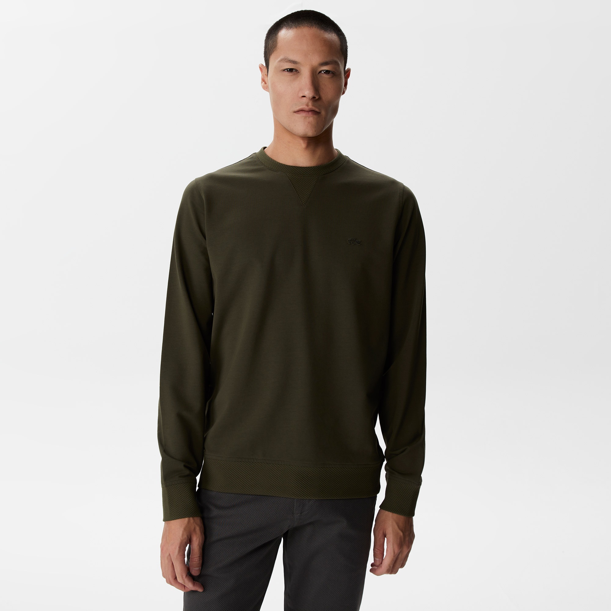 Lacoste Erkek Slim Fit Bisiklet Yaka Haki Sweatshirt