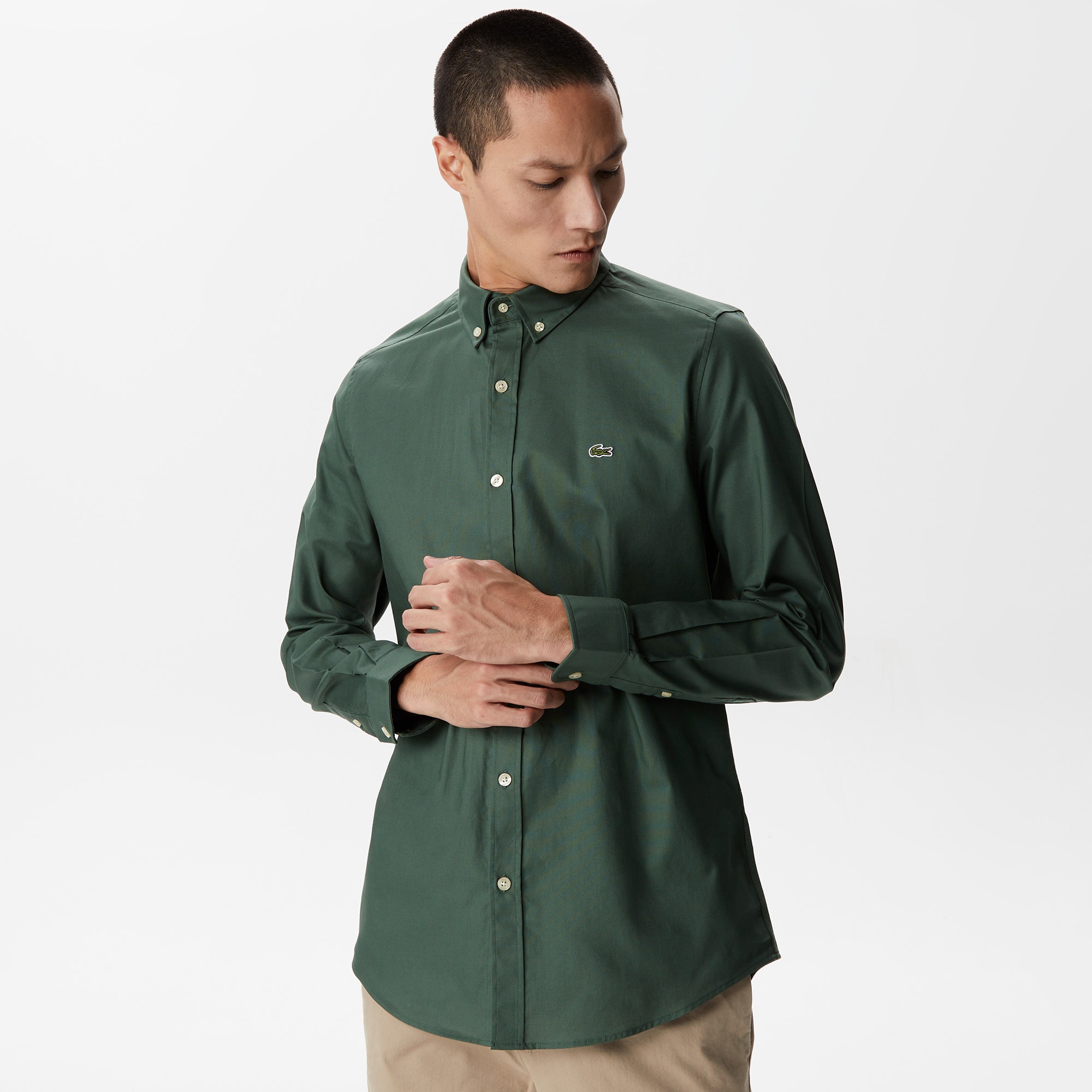 Lacoste Erkek Slim Fit Düğmeli Yaka Haki Gömlek