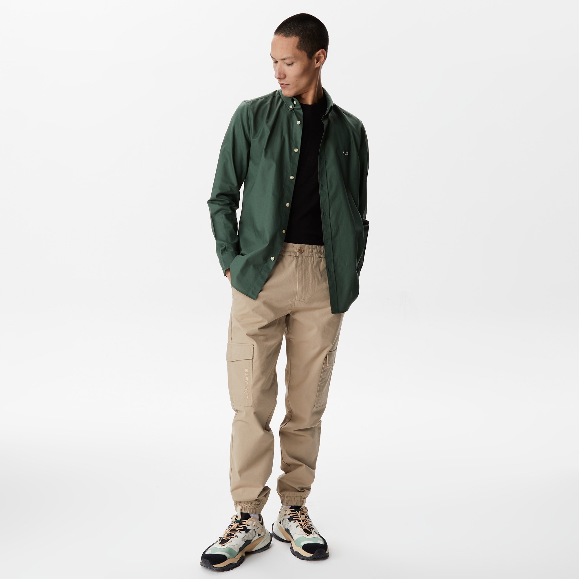 Lacoste Erkek Slim Fit Düğmeli Yaka Haki Gömlek