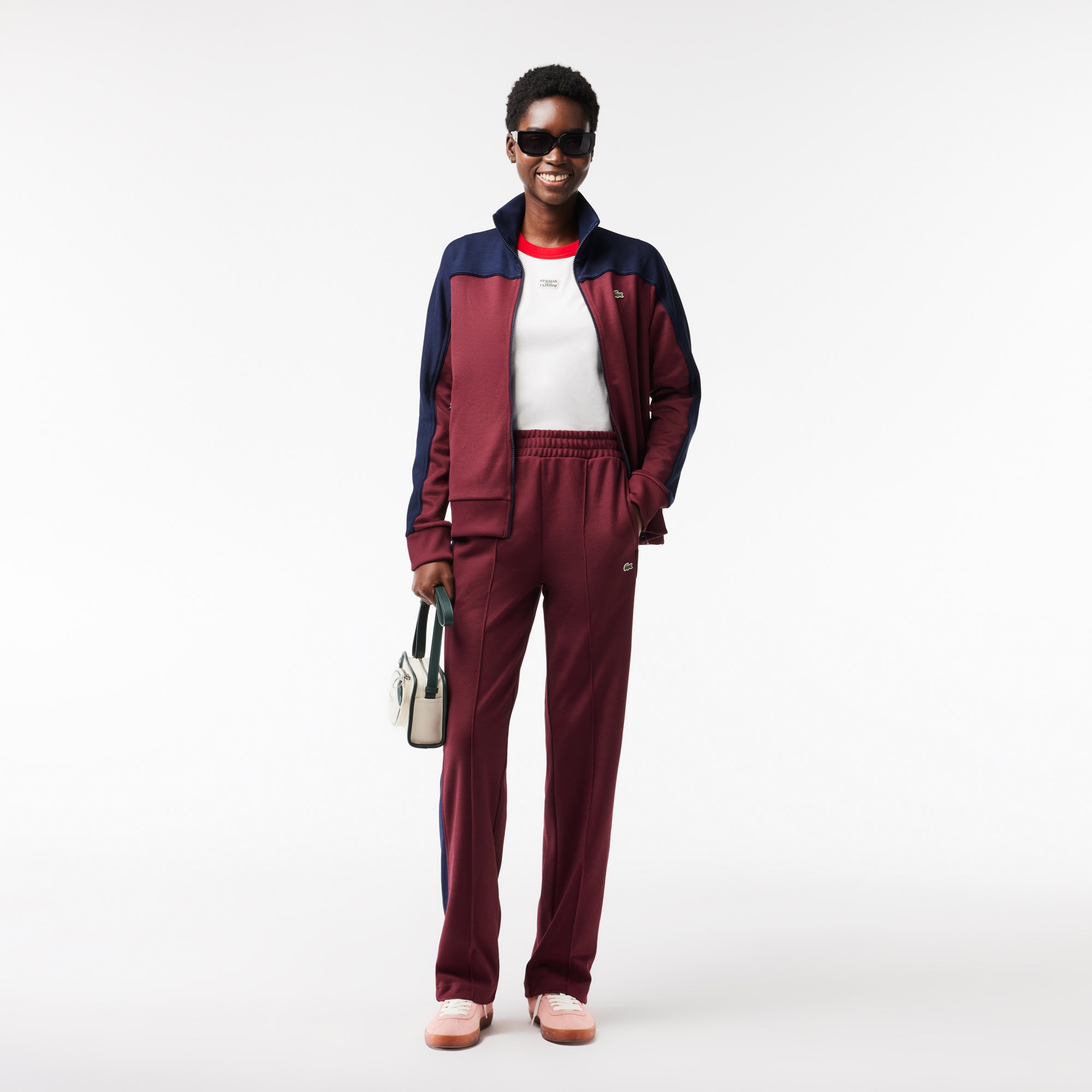 Lacoste Kadın Straight Fit Renk Bloklu Bordo Eşofman Altı