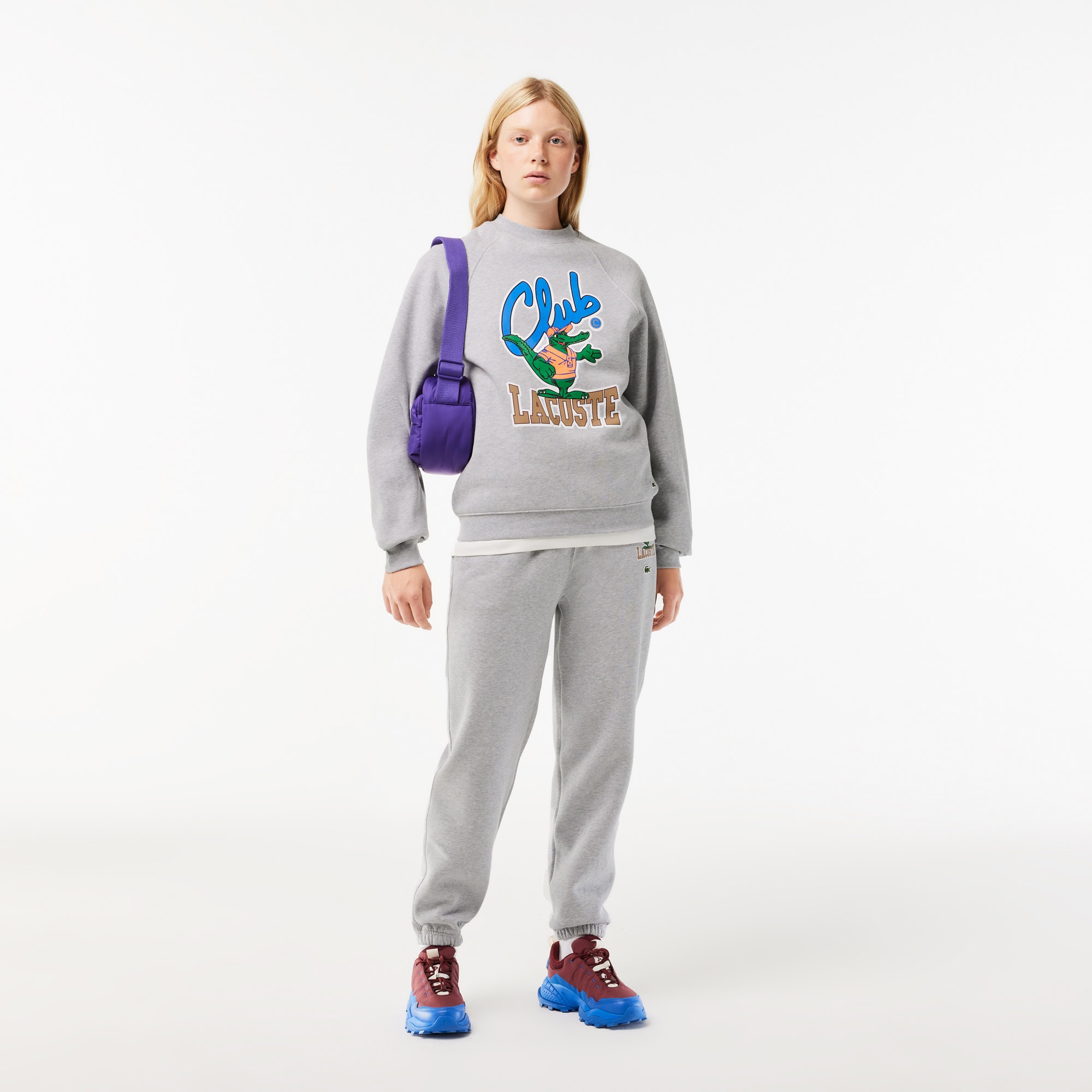 Lacoste Unisex Loose Fit Bisiklet Yaka Baskılı Gri Sweatshirt