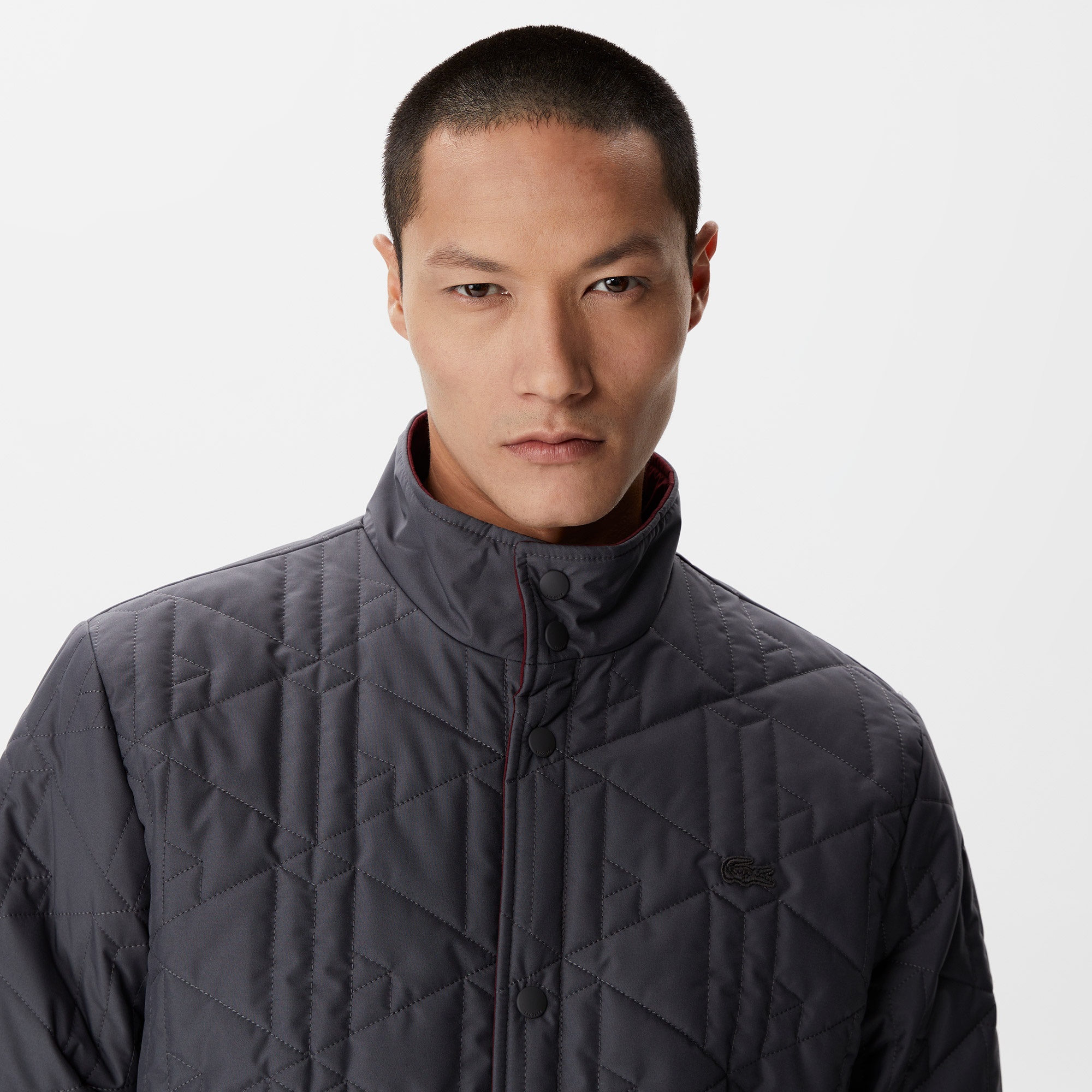 Lacoste Erkek Kapüşonlu Monogram Koyu Gri Mont