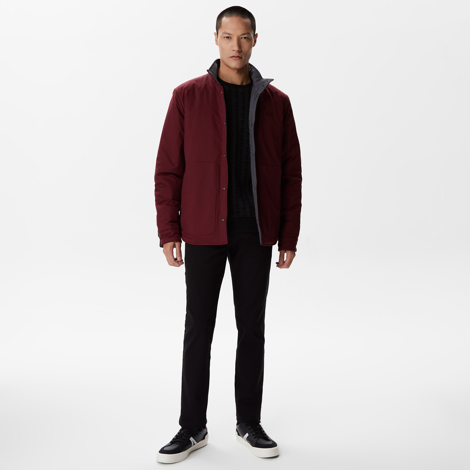 Lacoste Erkek Kapüşonlu Monogram Koyu Gri Mont