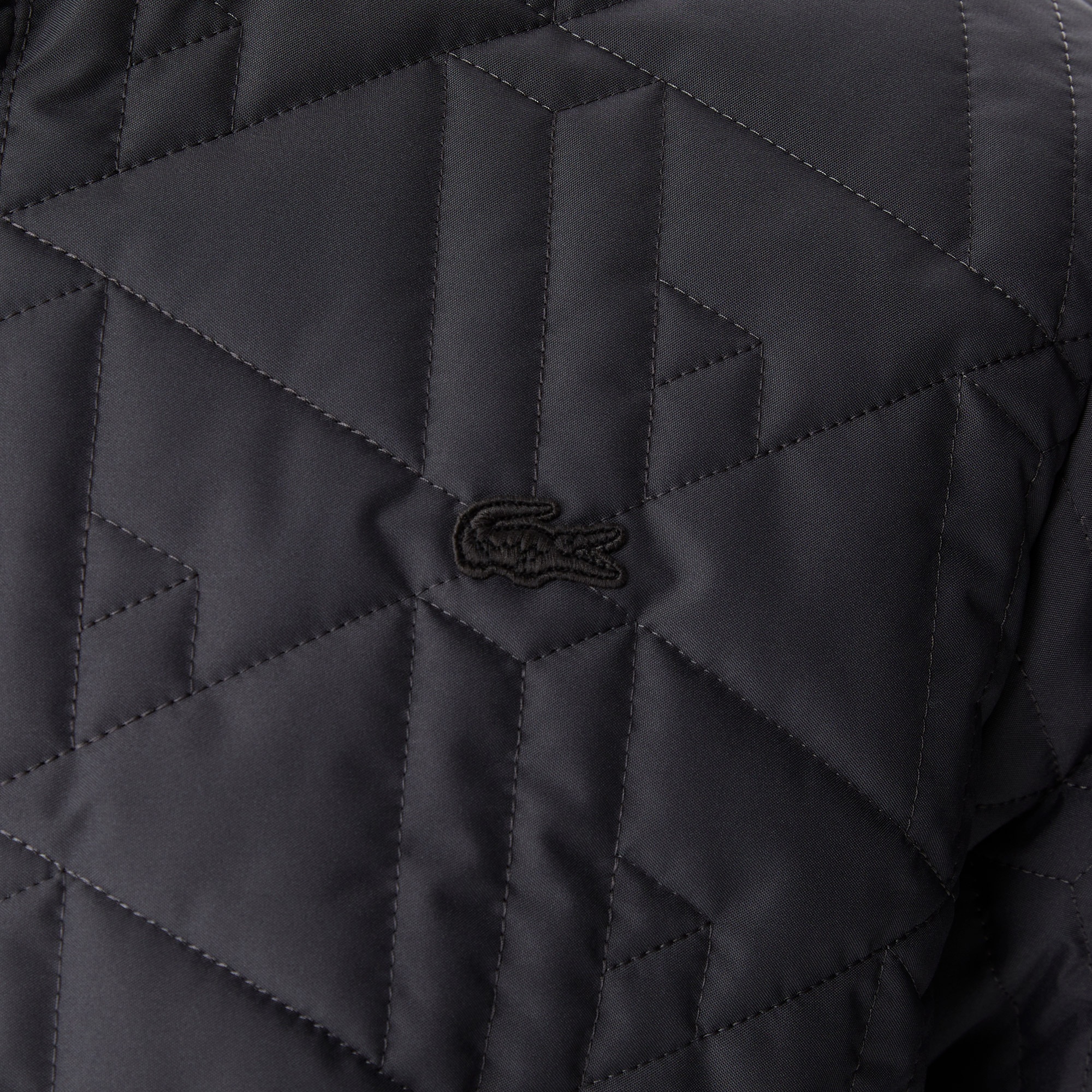 Lacoste Erkek Kapüşonlu Monogram Koyu Gri Mont