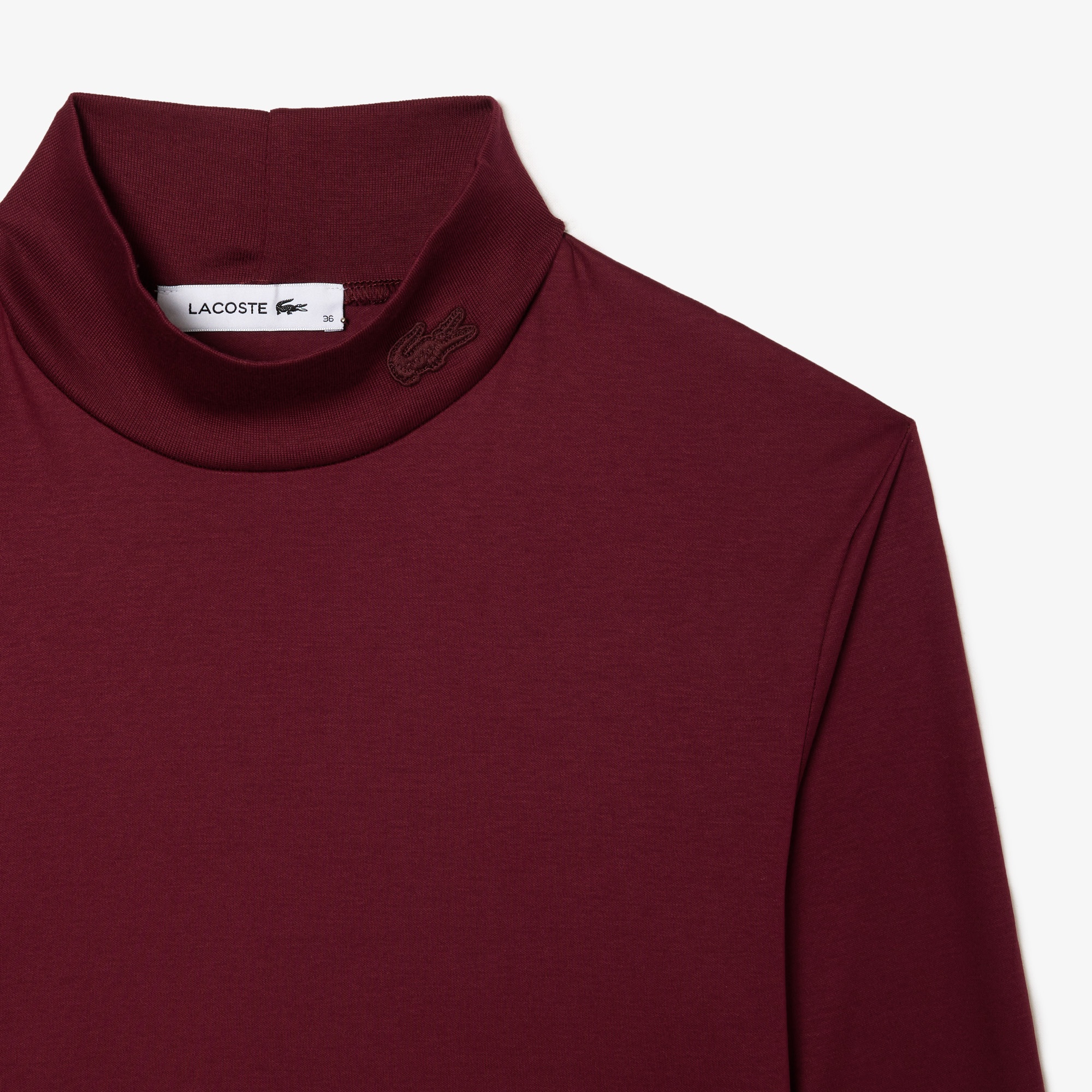 Lacoste Kadın Slim Fit Uzun Kollu Dik Yaka Bordo T-Shirt