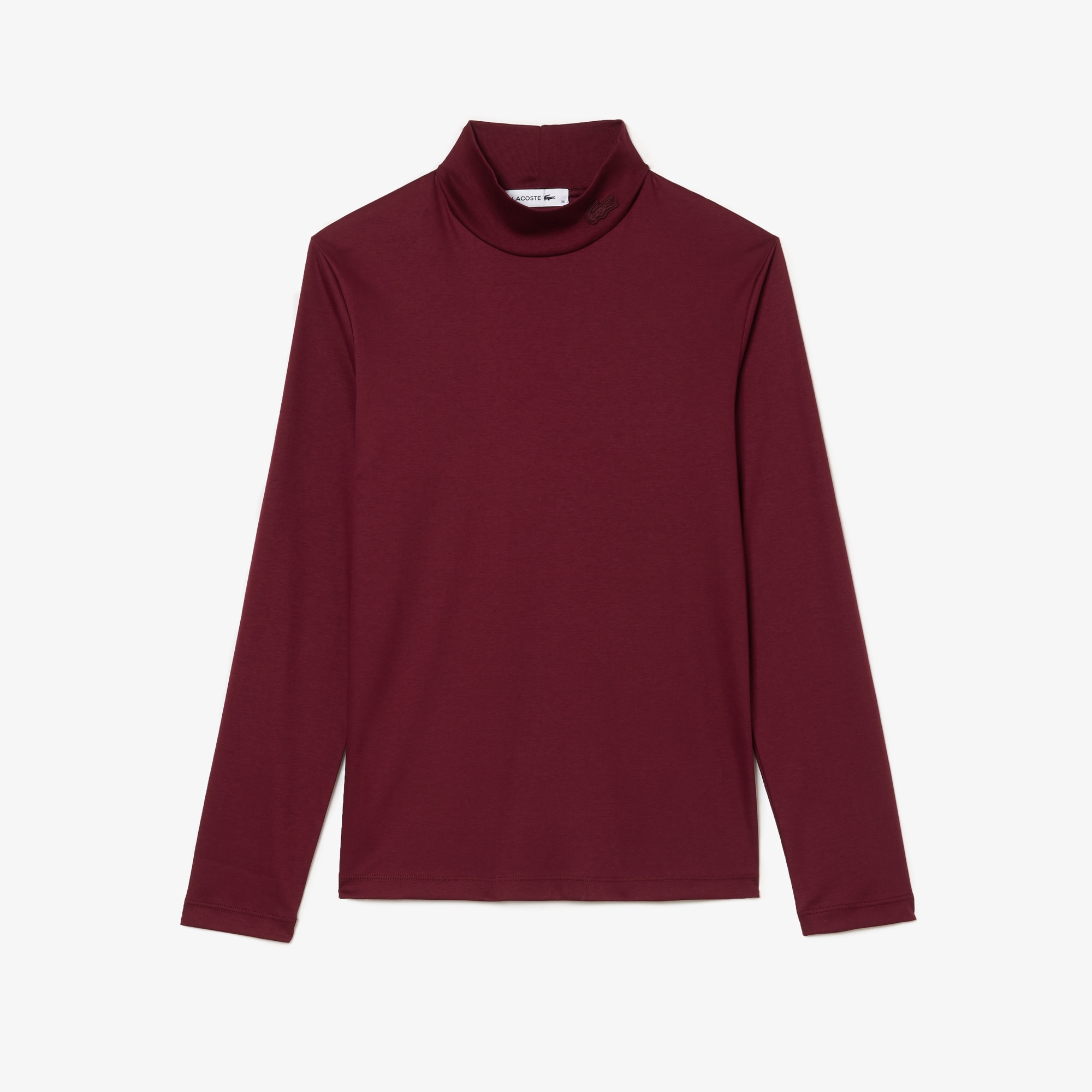 Lacoste Kadın Slim Fit Uzun Kollu Dik Yaka Bordo T-Shirt