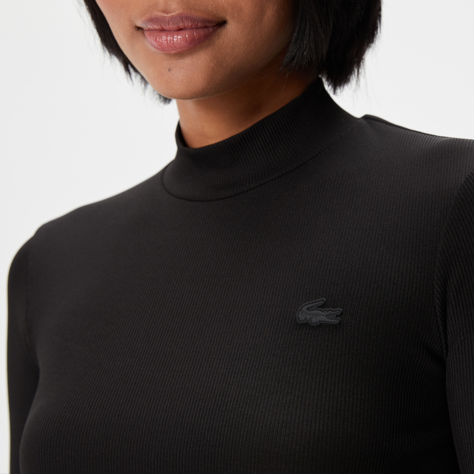 Lacoste Kadın Slim Fit Uzun Kollu Dik Yaka Siyah Elbise