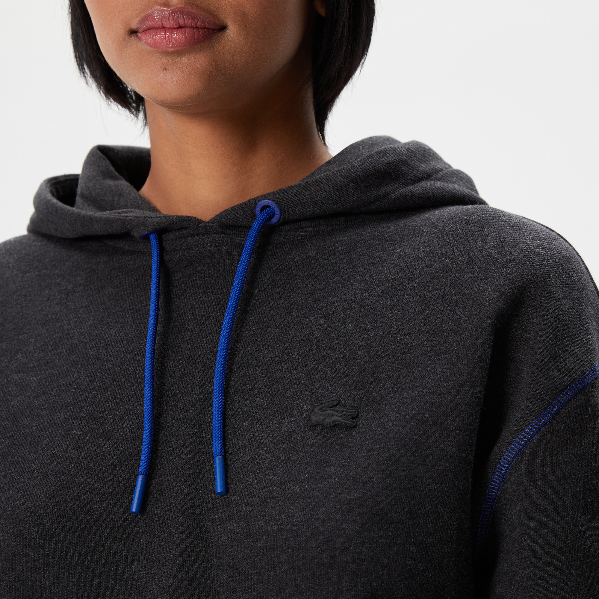 Lacoste Kadın Relaxed Fit Kapüşonlu Renk Bloklu Siyah Sweatshirt