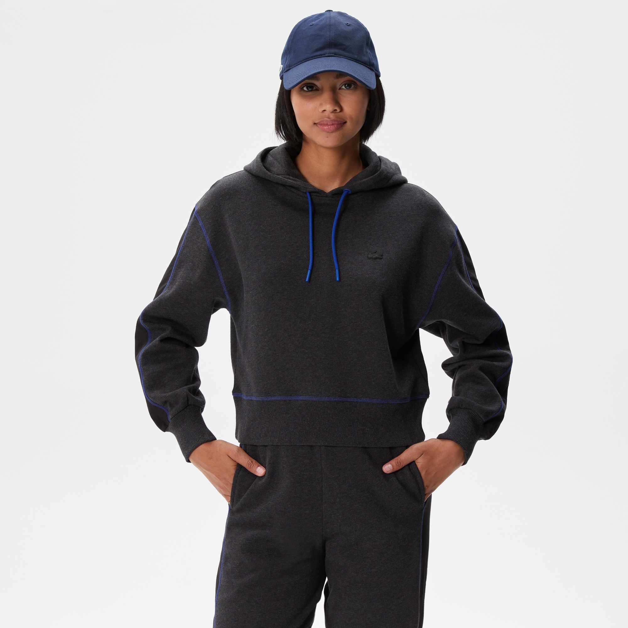 Lacoste Kadın Relaxed Fit Kapüşonlu Renk Bloklu Siyah Sweatshirt