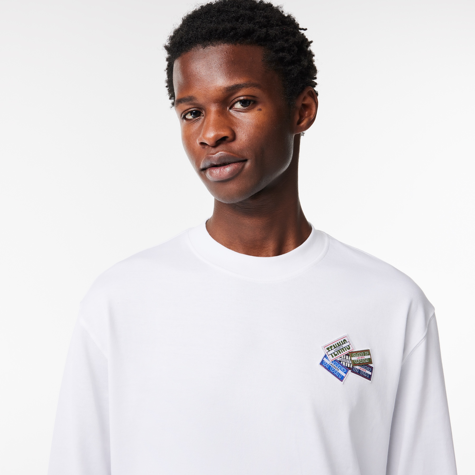 Lacoste Erkek Relaxed Fit Uzun Kollu Bisiklet Yaka Baskılı Beyaz T-Shirt