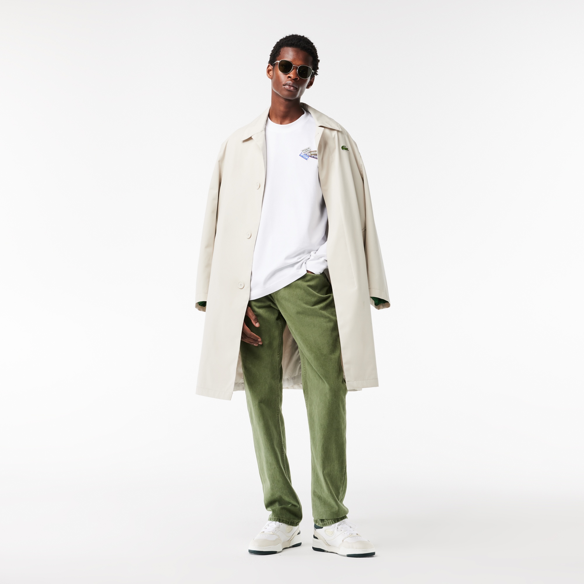 Lacoste Erkek Relaxed Fit Uzun Kollu Bisiklet Yaka Baskılı Beyaz T-Shirt