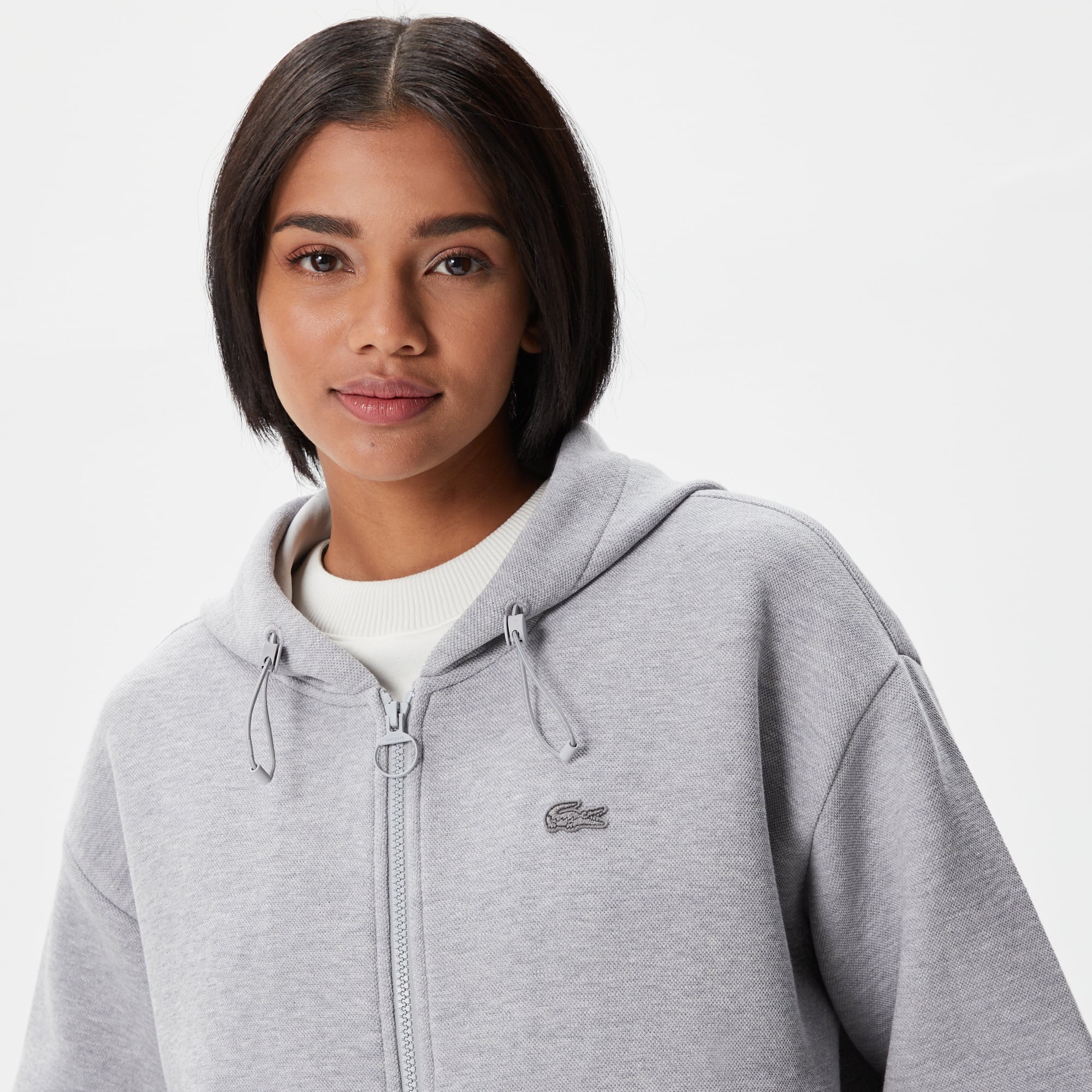 Lacoste Kadın Relaxed Fit Kapüşonlu Gri Sweatshirt