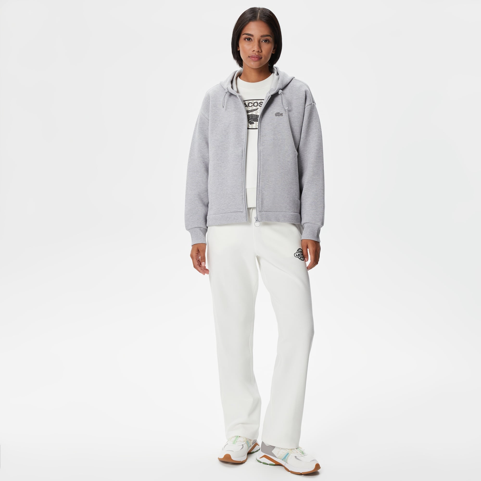 Lacoste Kadın Relaxed Fit Kapüşonlu Gri Sweatshirt