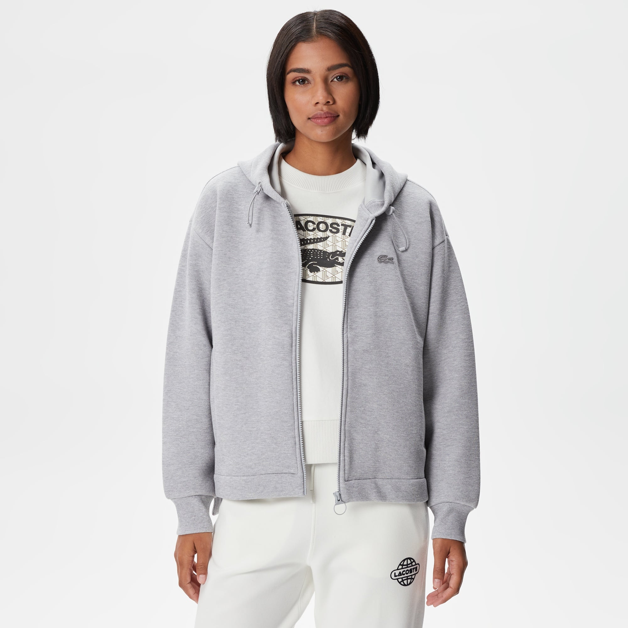 Lacoste Kadın Relaxed Fit Kapüşonlu Gri Sweatshirt