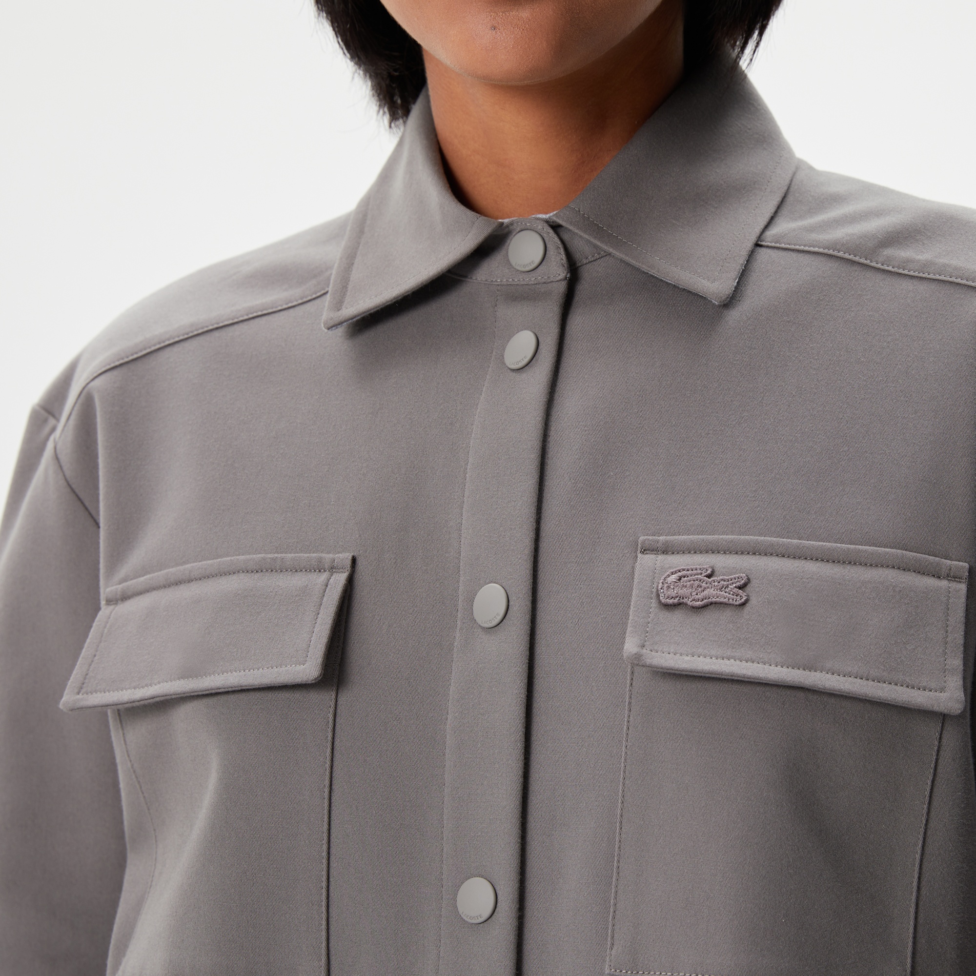 Lacoste Kadın Relaxed Fit Uzun Kollu Gri Gömlek