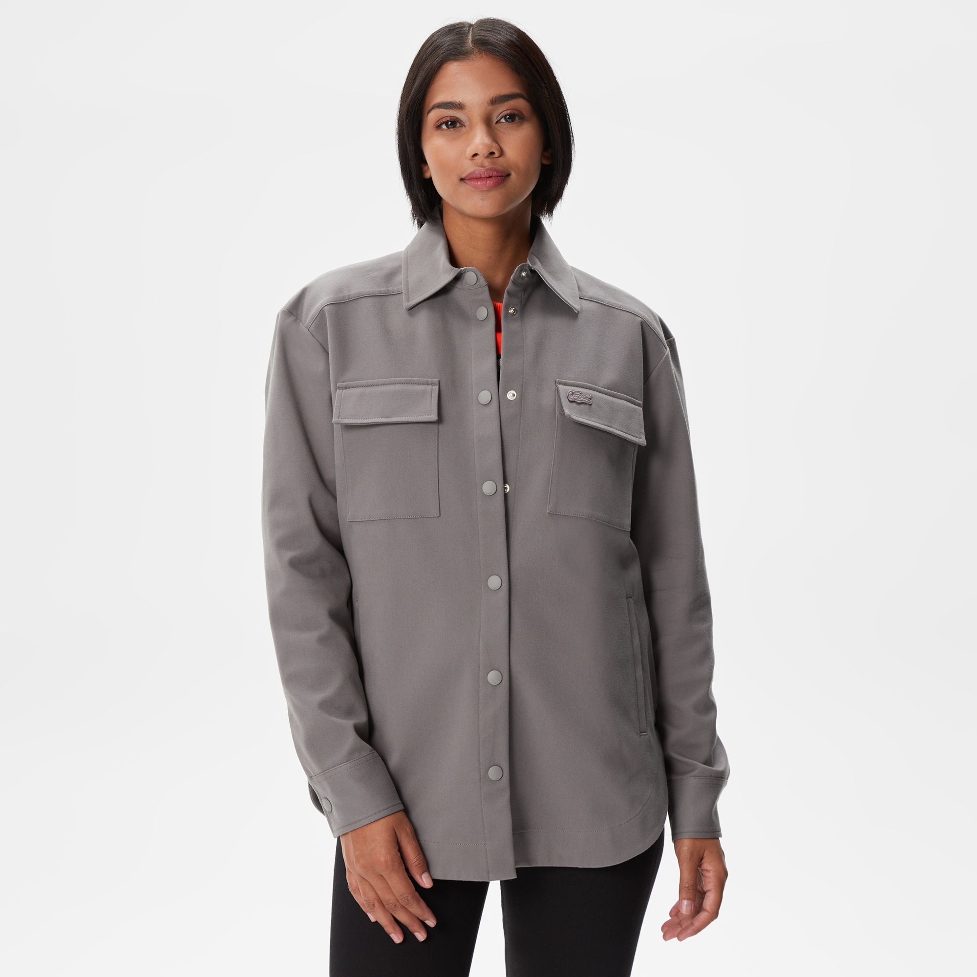 Lacoste Kadın Relaxed Fit Uzun Kollu Gri Gömlek