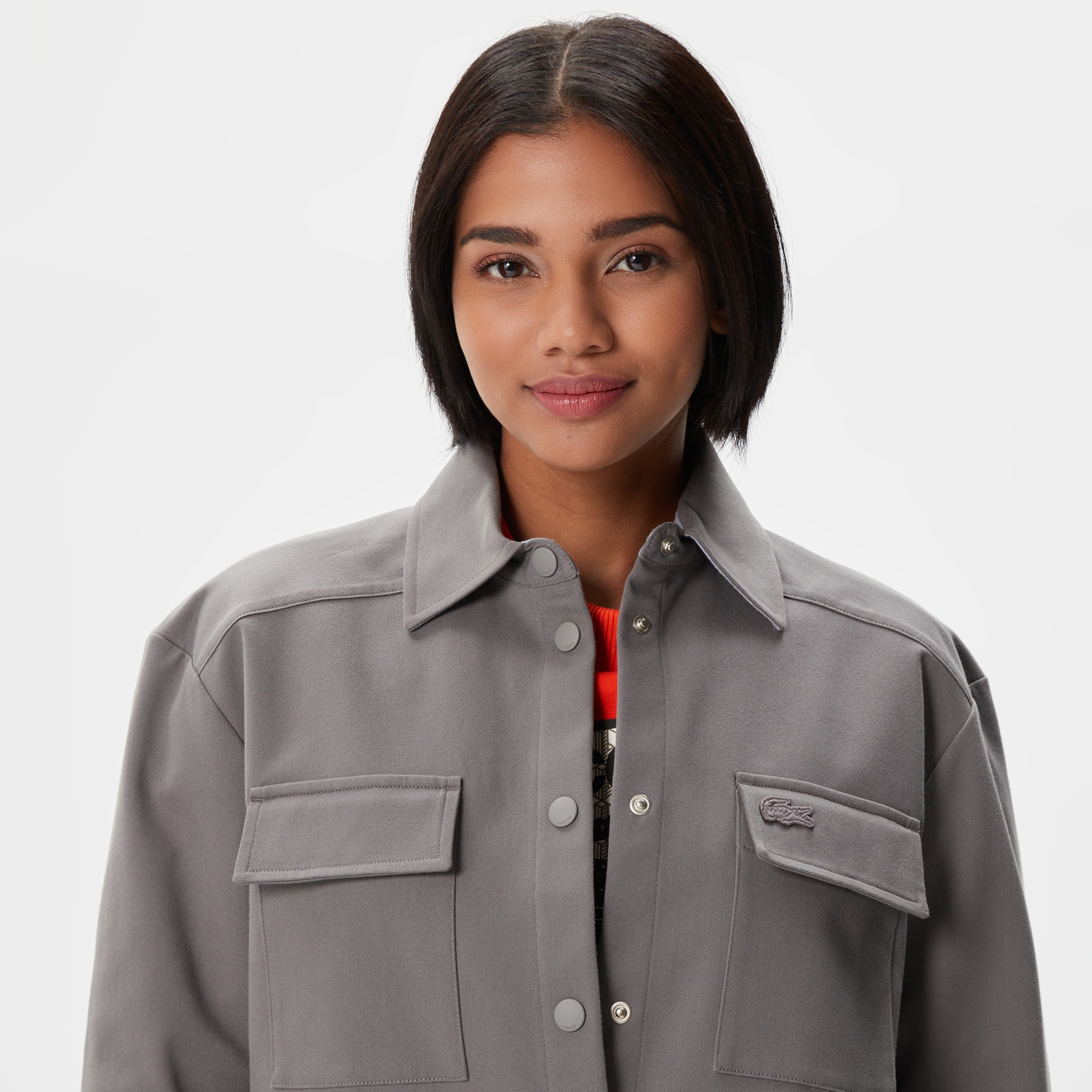 Lacoste Kadın Relaxed Fit Uzun Kollu Gri Gömlek