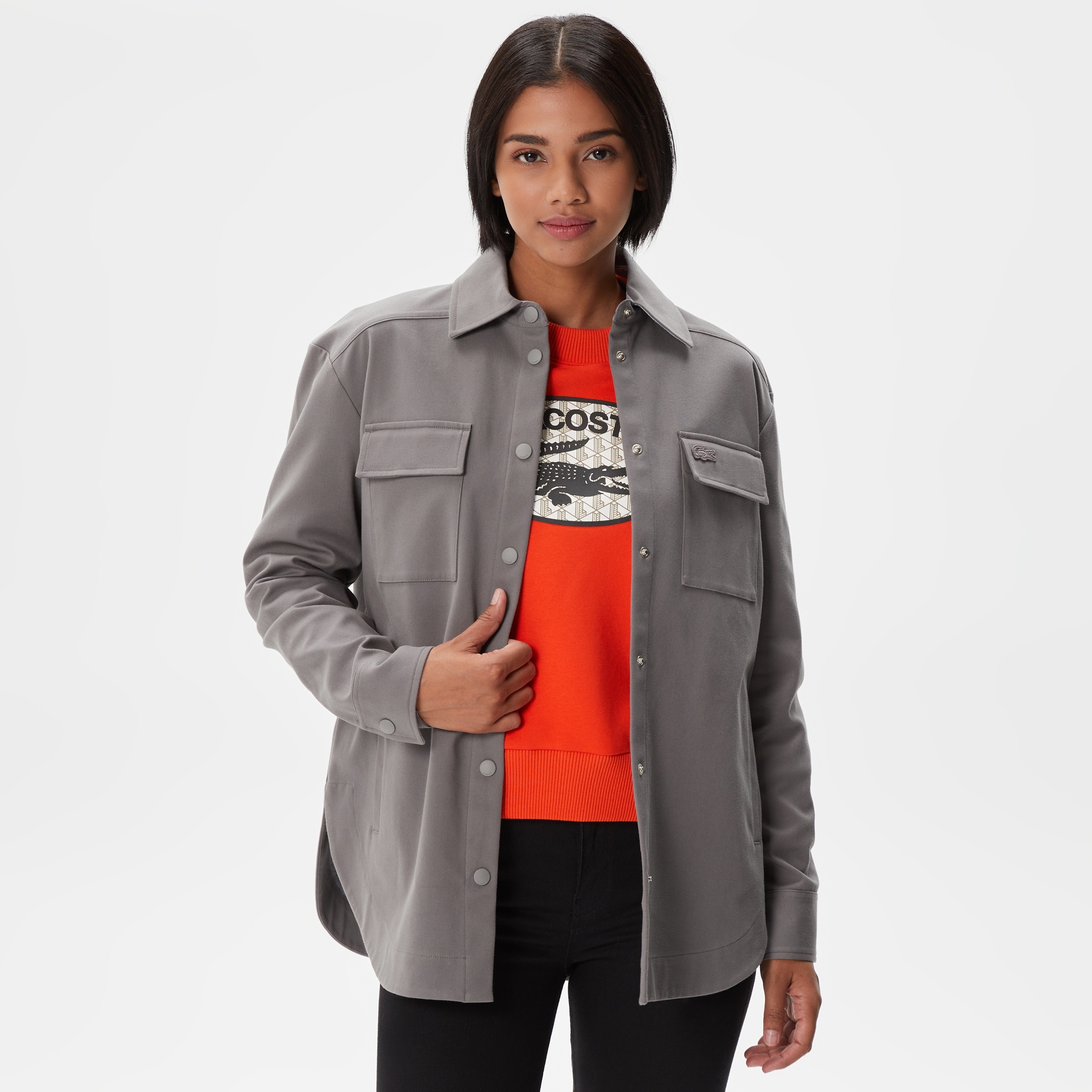 Lacoste Kadın Relaxed Fit Uzun Kollu Gri Gömlek