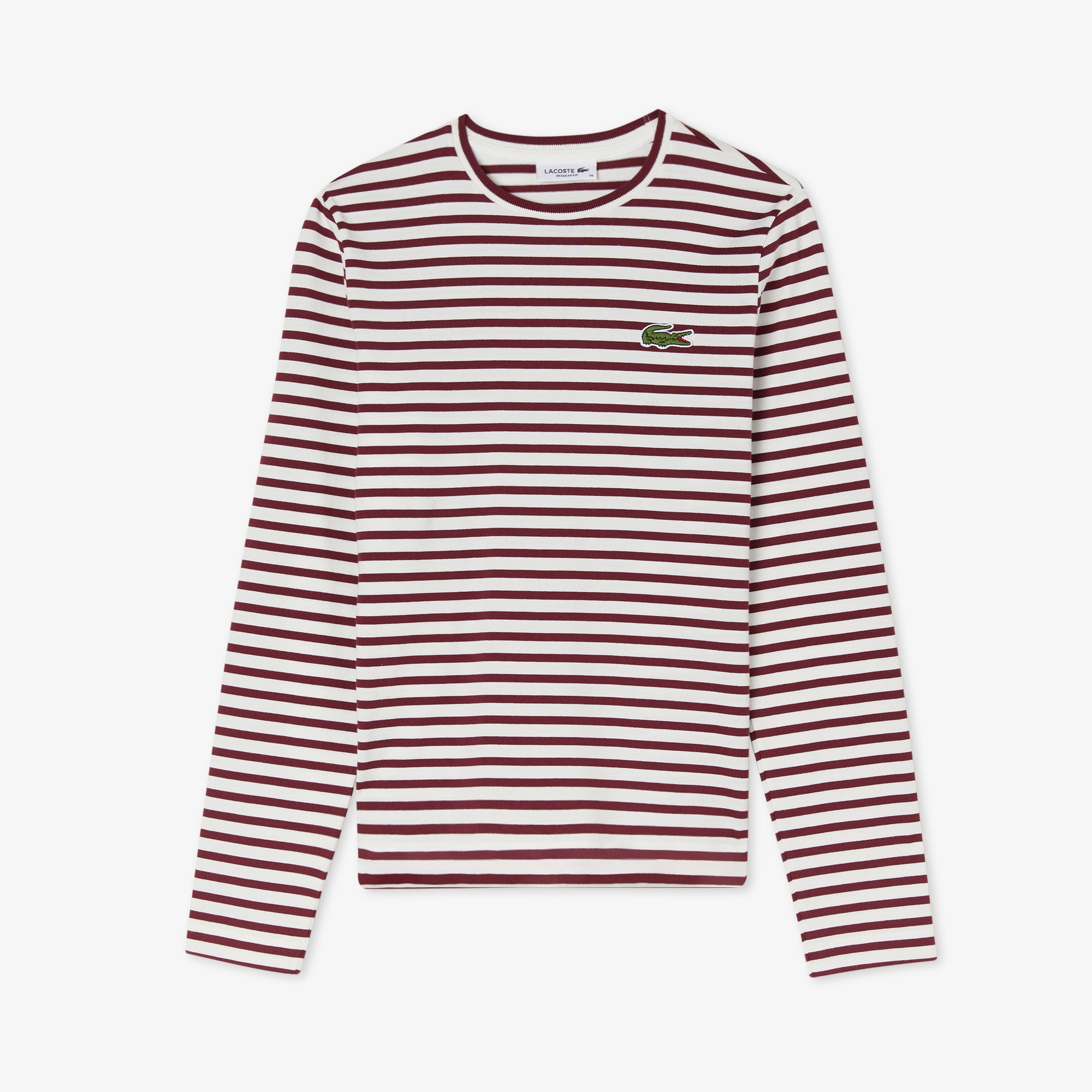 Lacoste Kadın Regular Fit Uzun Kollu Bisiklet Yaka Çizgili Bordo T-Shirt