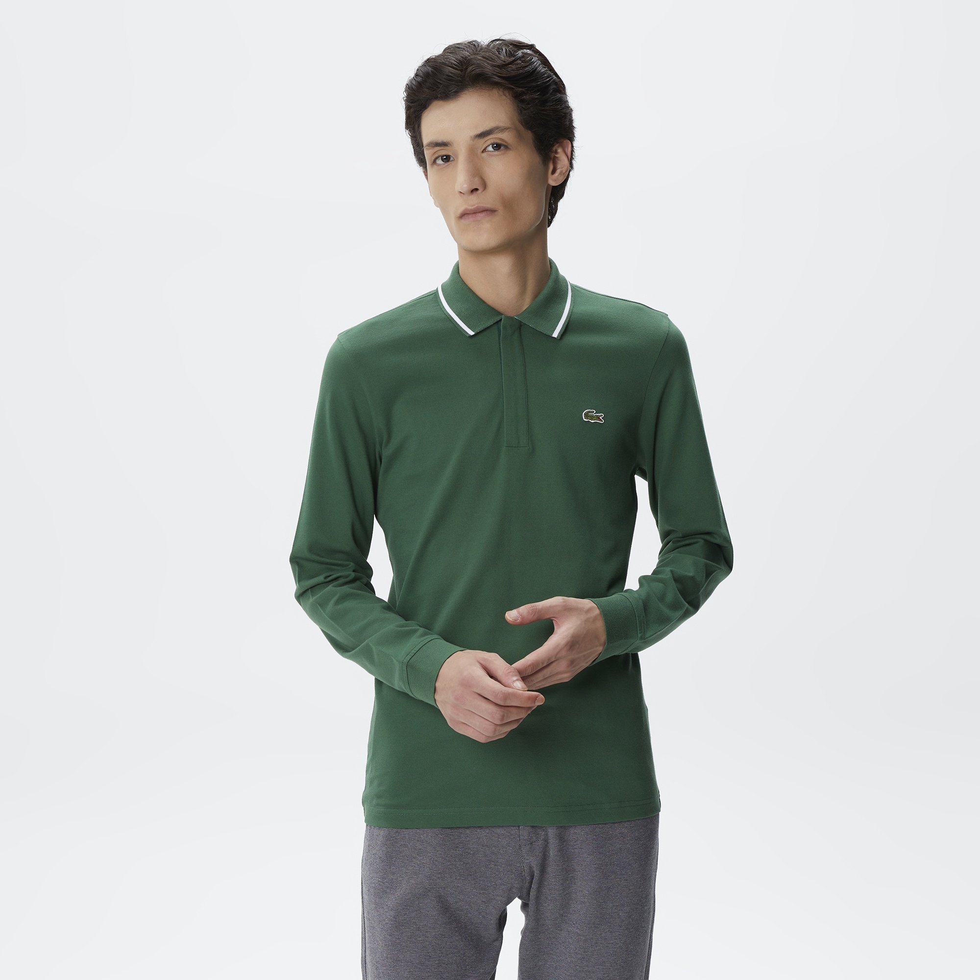 Lacoste Erkek Slim Fit Uzun Kollu Koyu Yeşil Polo