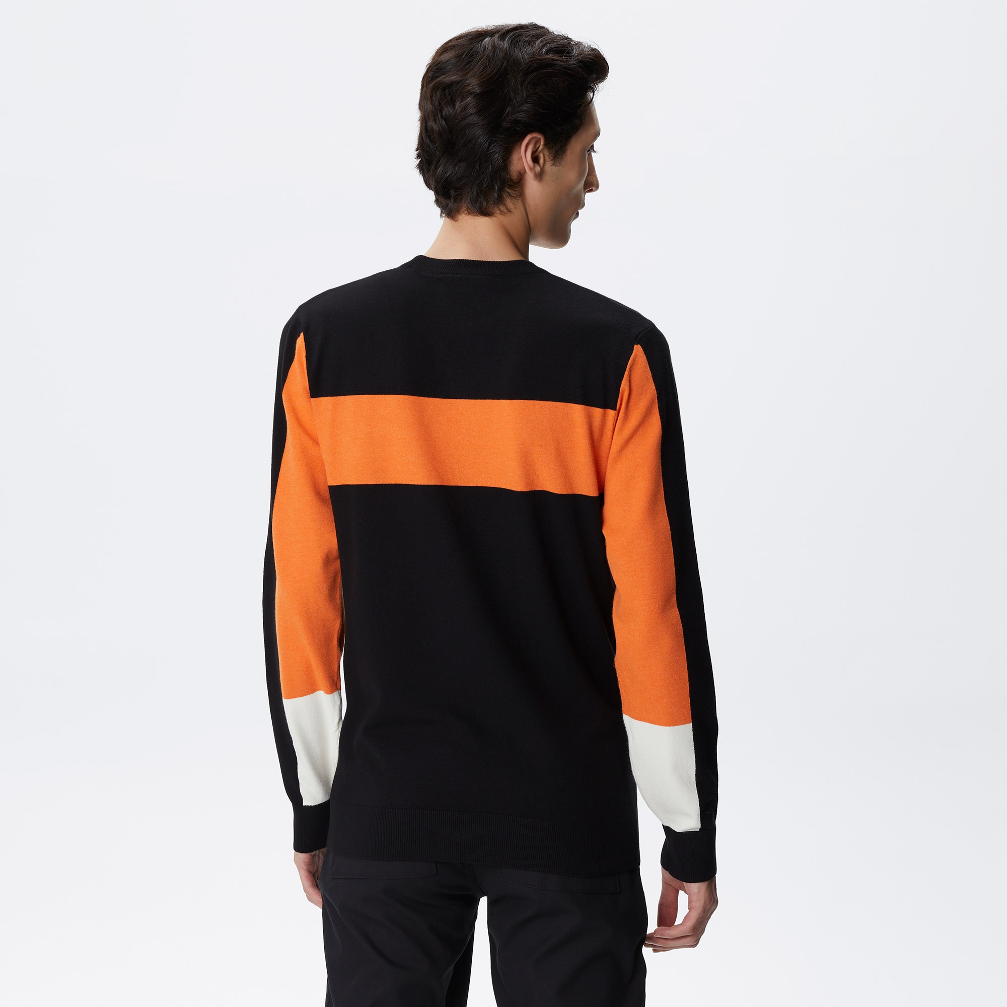 Lacoste Erkek Regular Fit Uzun Kollu Bisiklet Yaka Renk Bloklu Siyah Triko