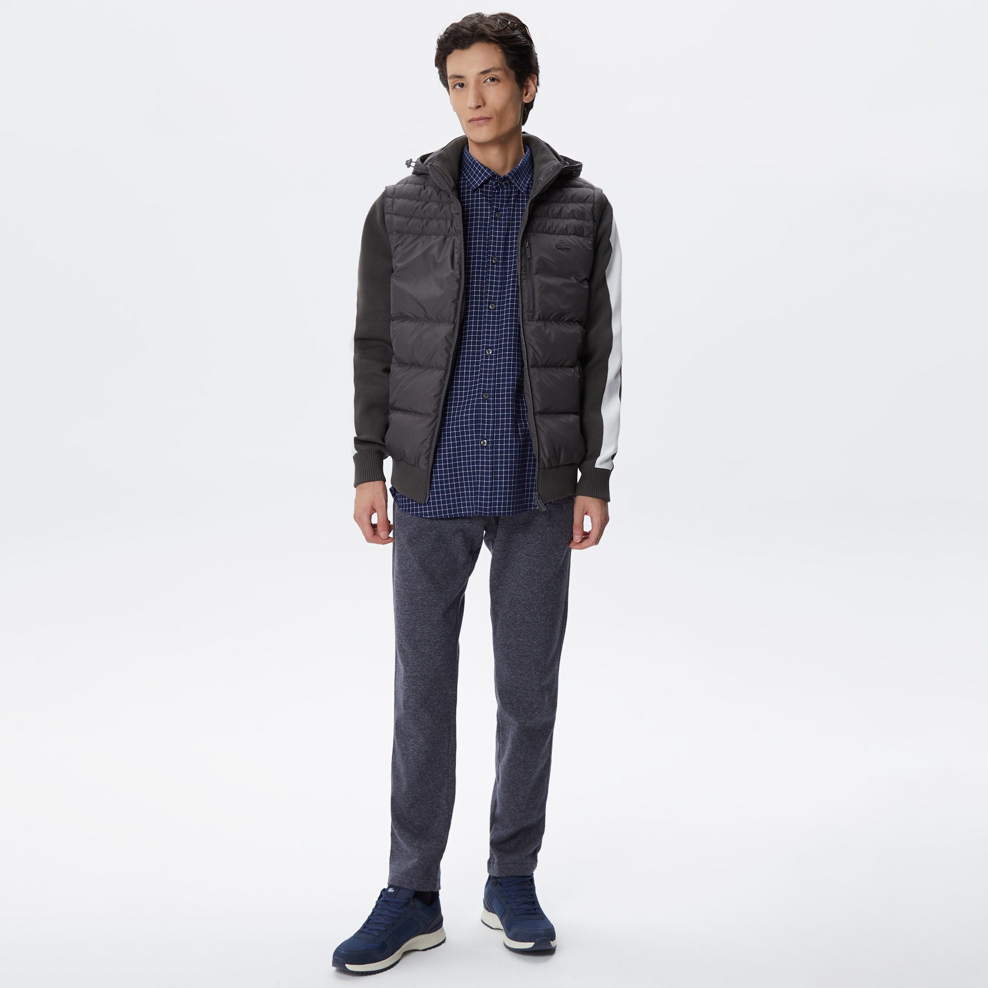 Lacoste Erkek Kapüşonlu Kapitone Gri Mont