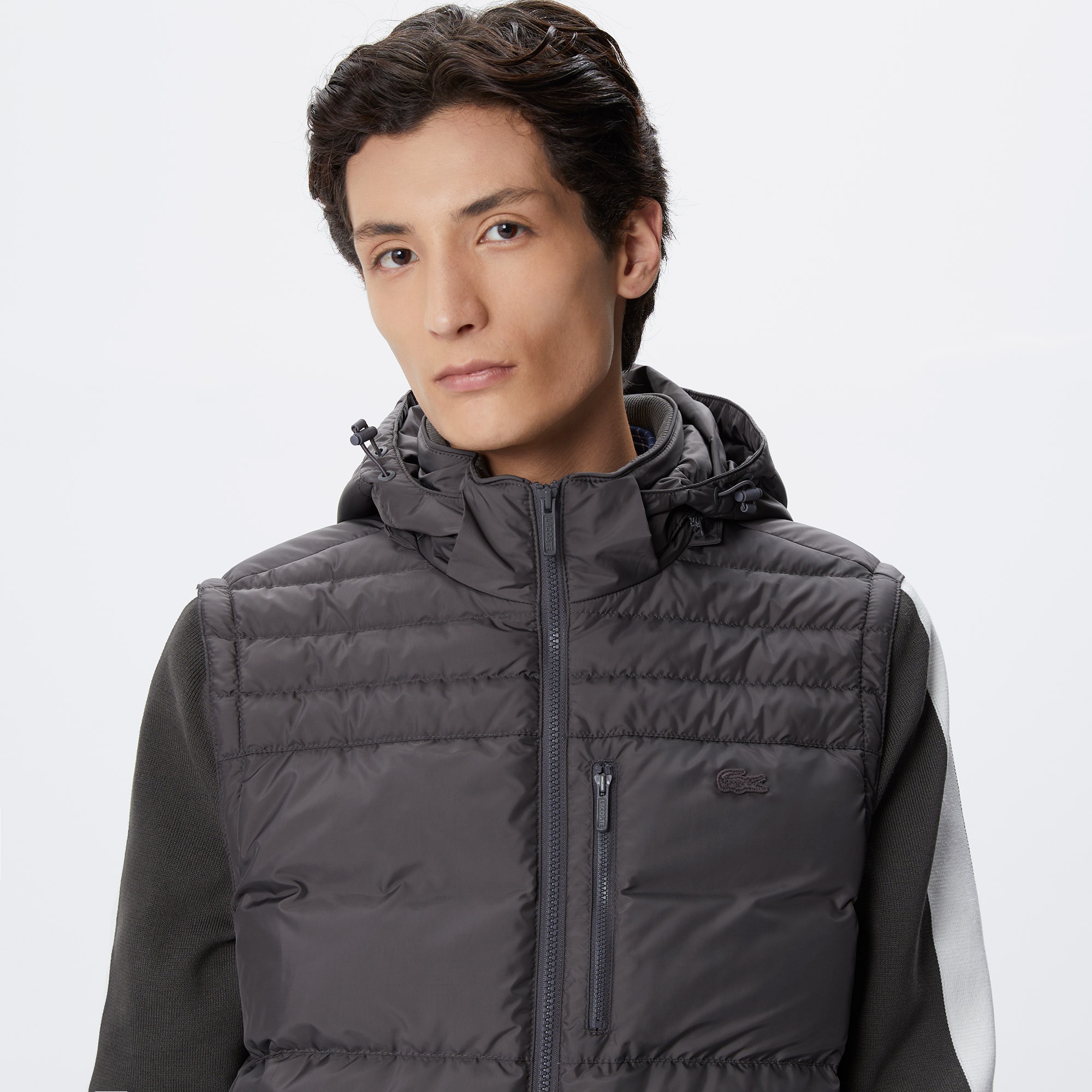 Lacoste Erkek Kapüşonlu Kapitone Gri Mont