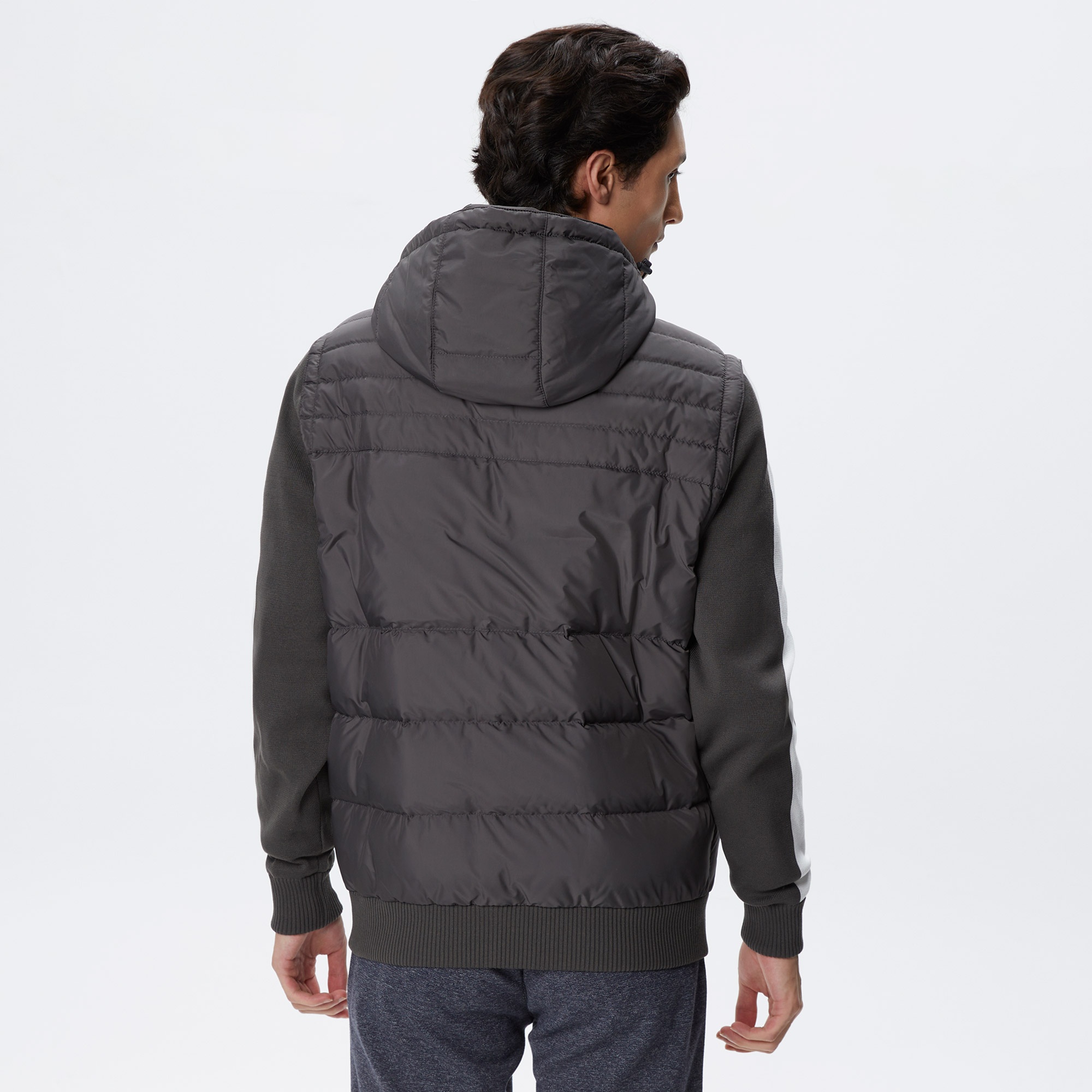 Lacoste Erkek Kapüşonlu Kapitone Gri Mont