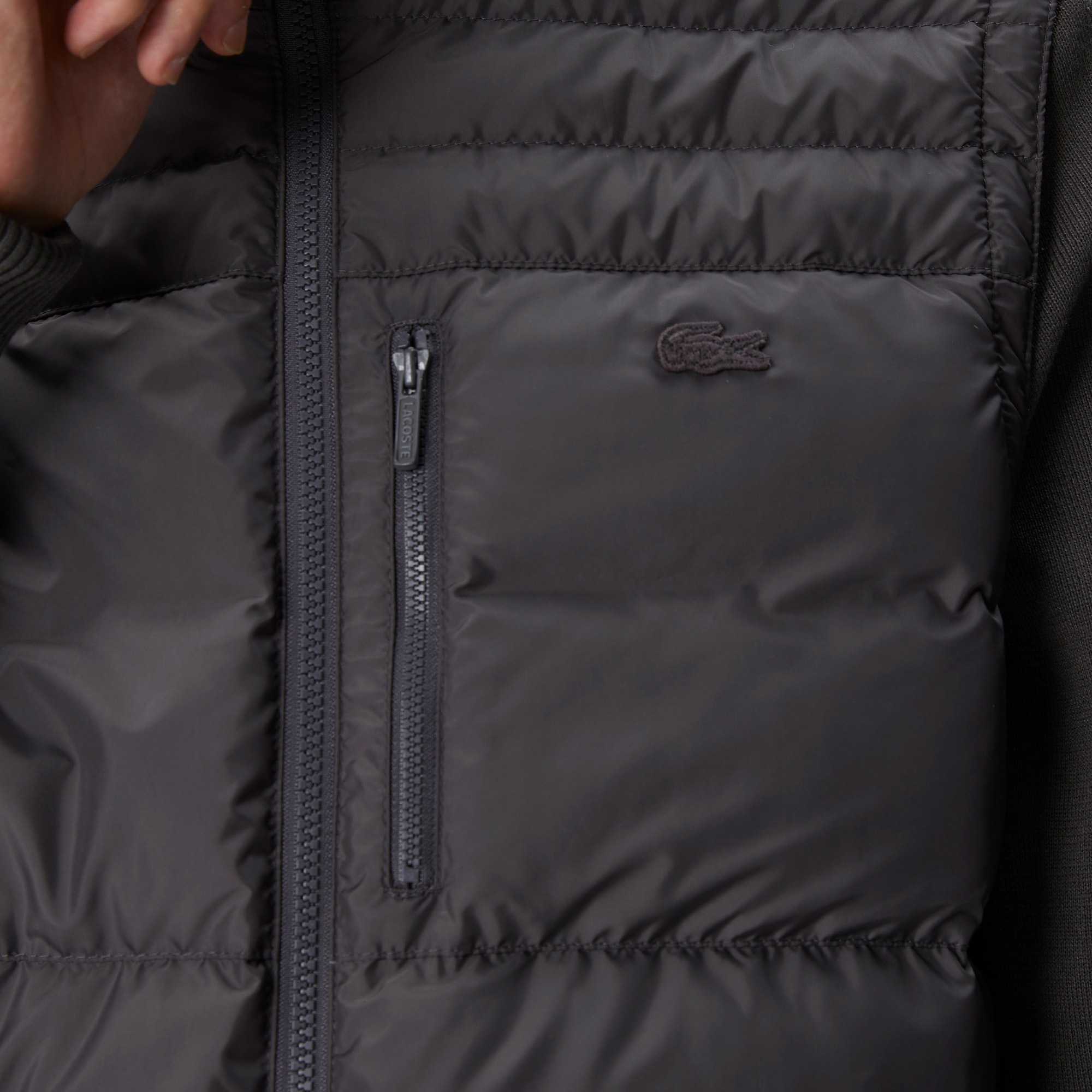 Lacoste Erkek Kapüşonlu Kapitone Gri Mont