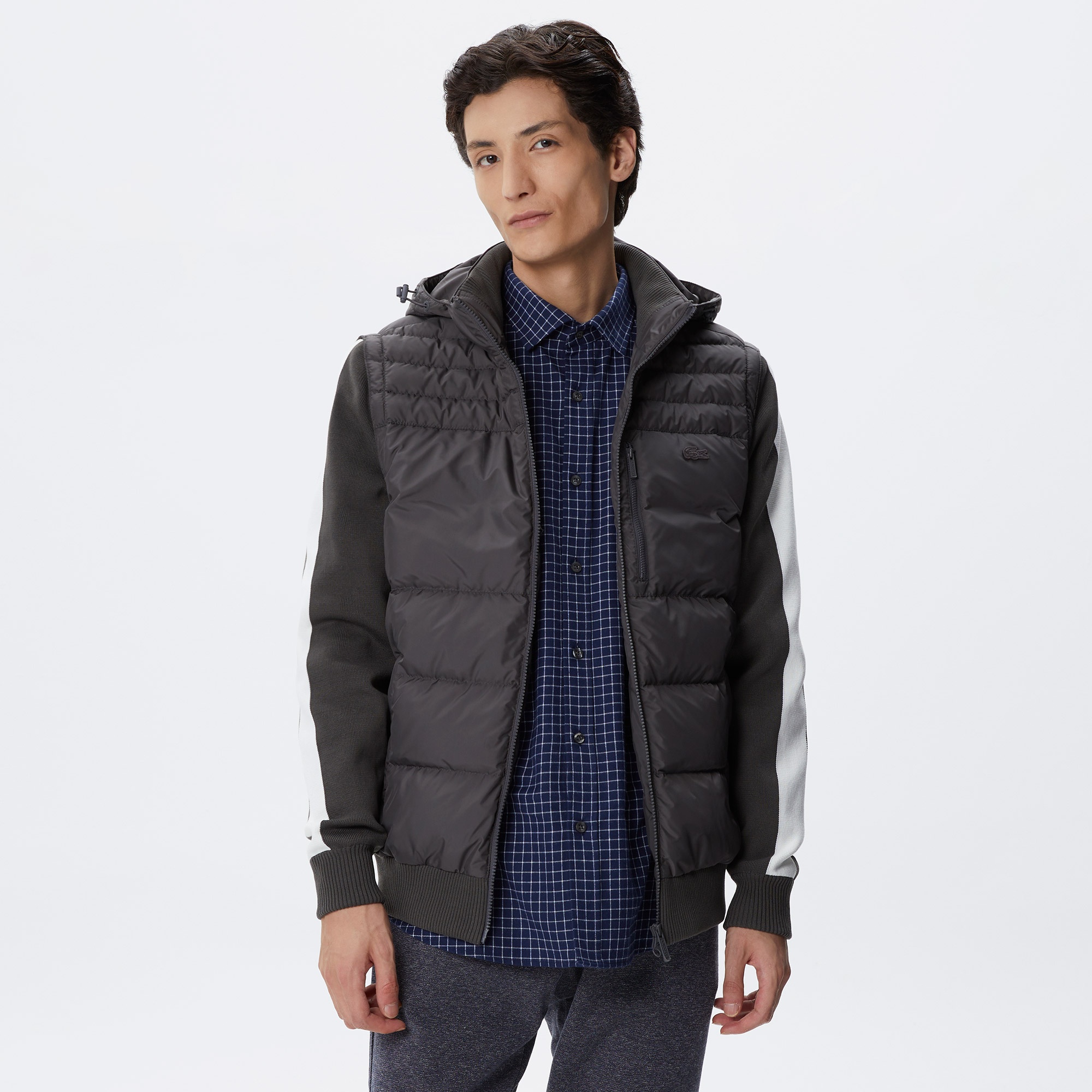 Lacoste Erkek Kapüşonlu Kapitone Gri Mont