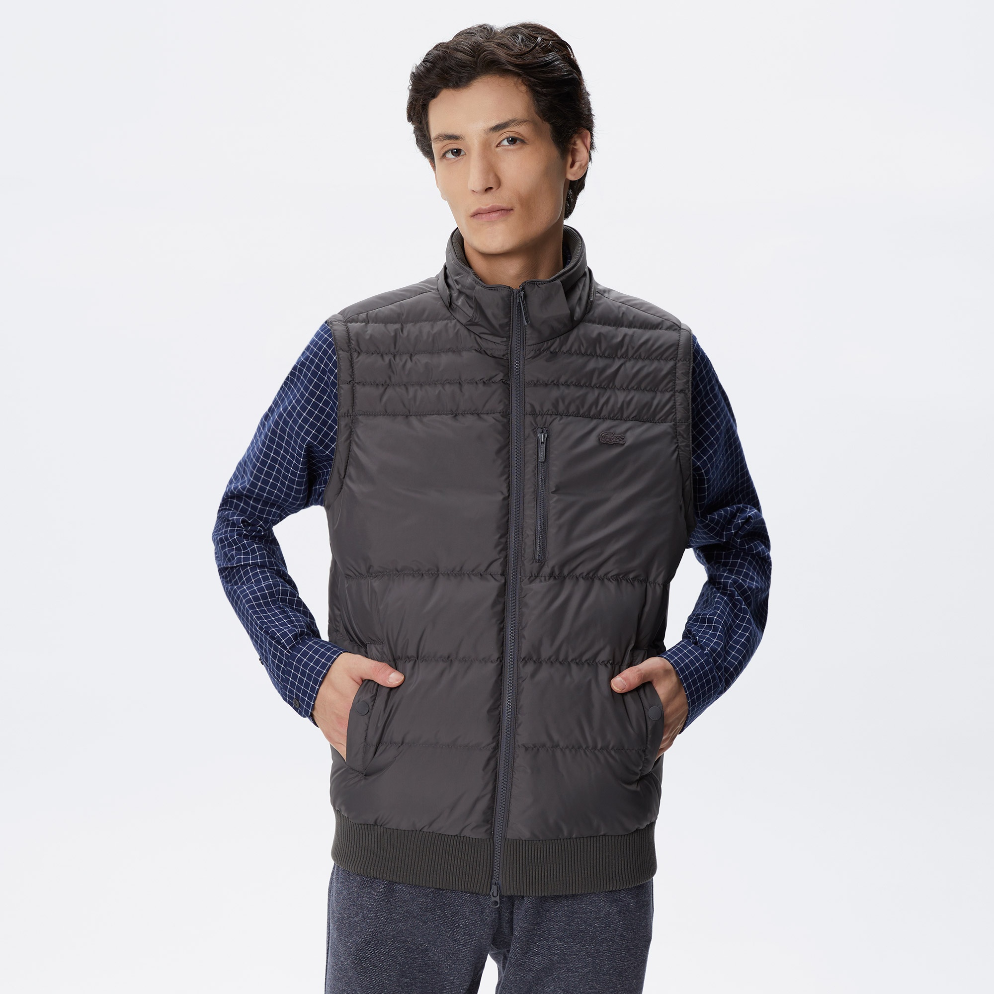 Lacoste Erkek Kapüşonlu Kapitone Gri Mont