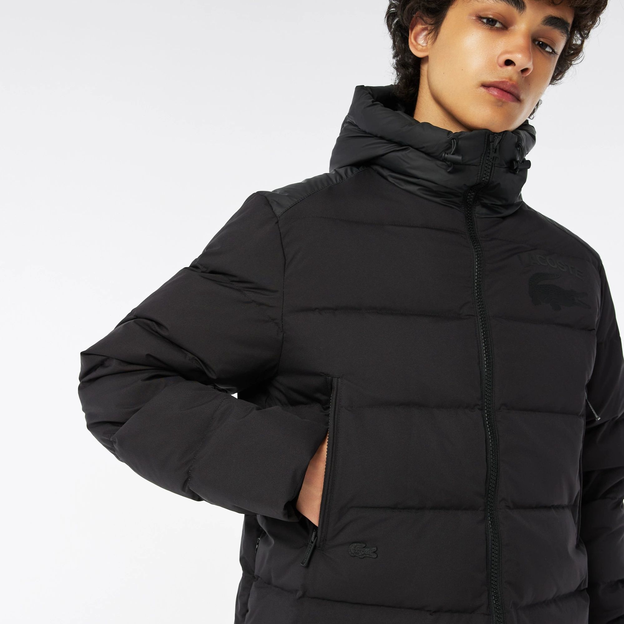 Lacoste Erkek Kapüşonlu Kapitone Siyah Mont