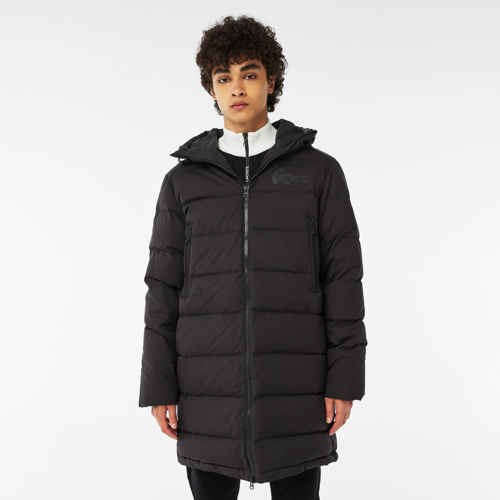 Lacoste Erkek Kapüşonlu Kapitone Siyah Mont