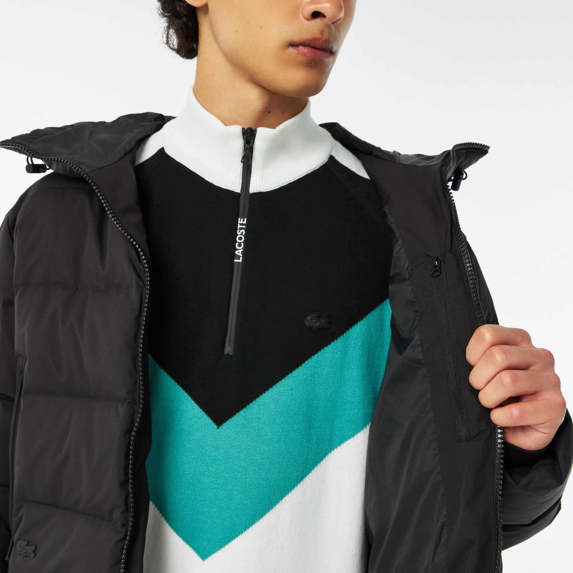 Lacoste Erkek Kapüşonlu Kapitone Siyah Mont