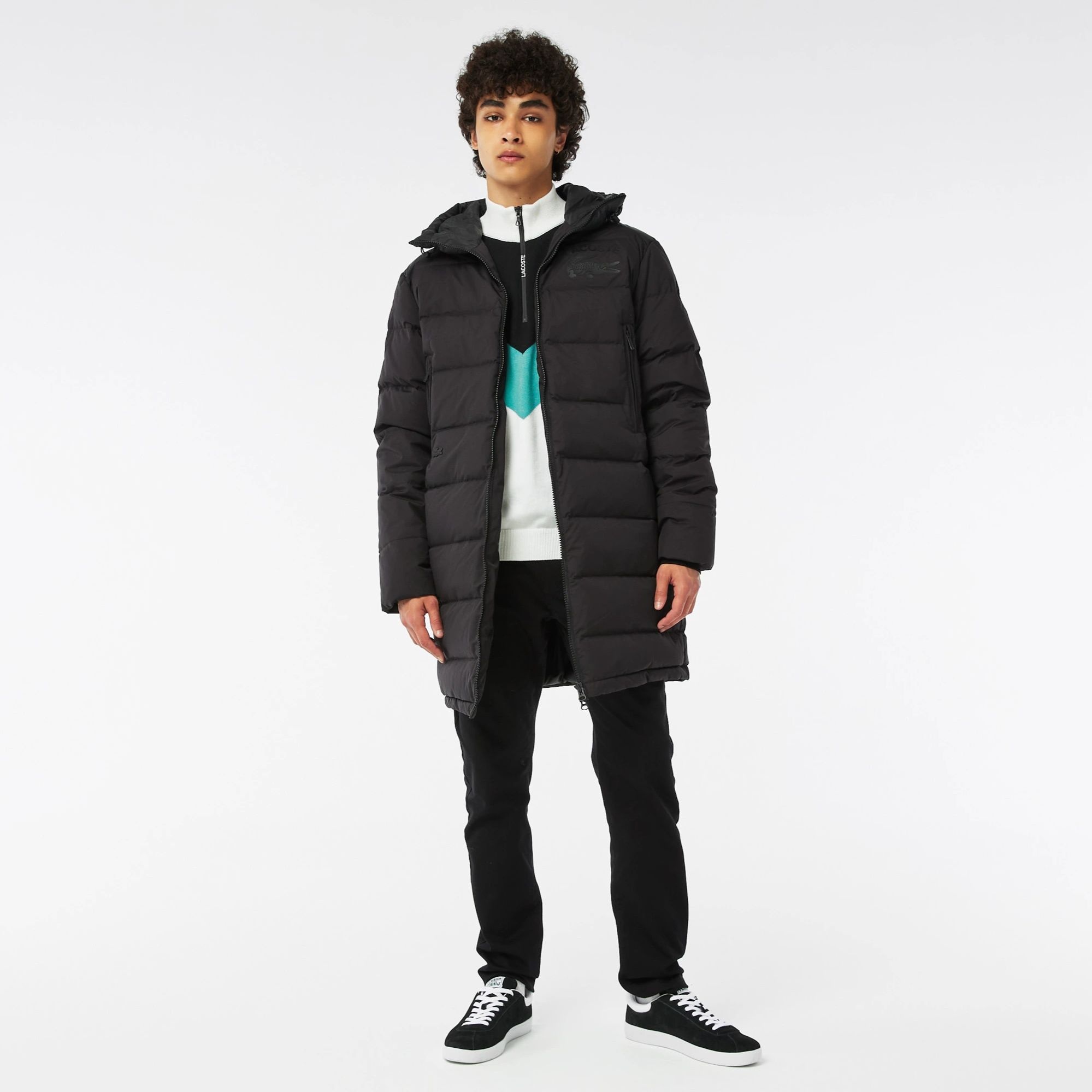 Lacoste Erkek Kapüşonlu Kapitone Siyah Mont