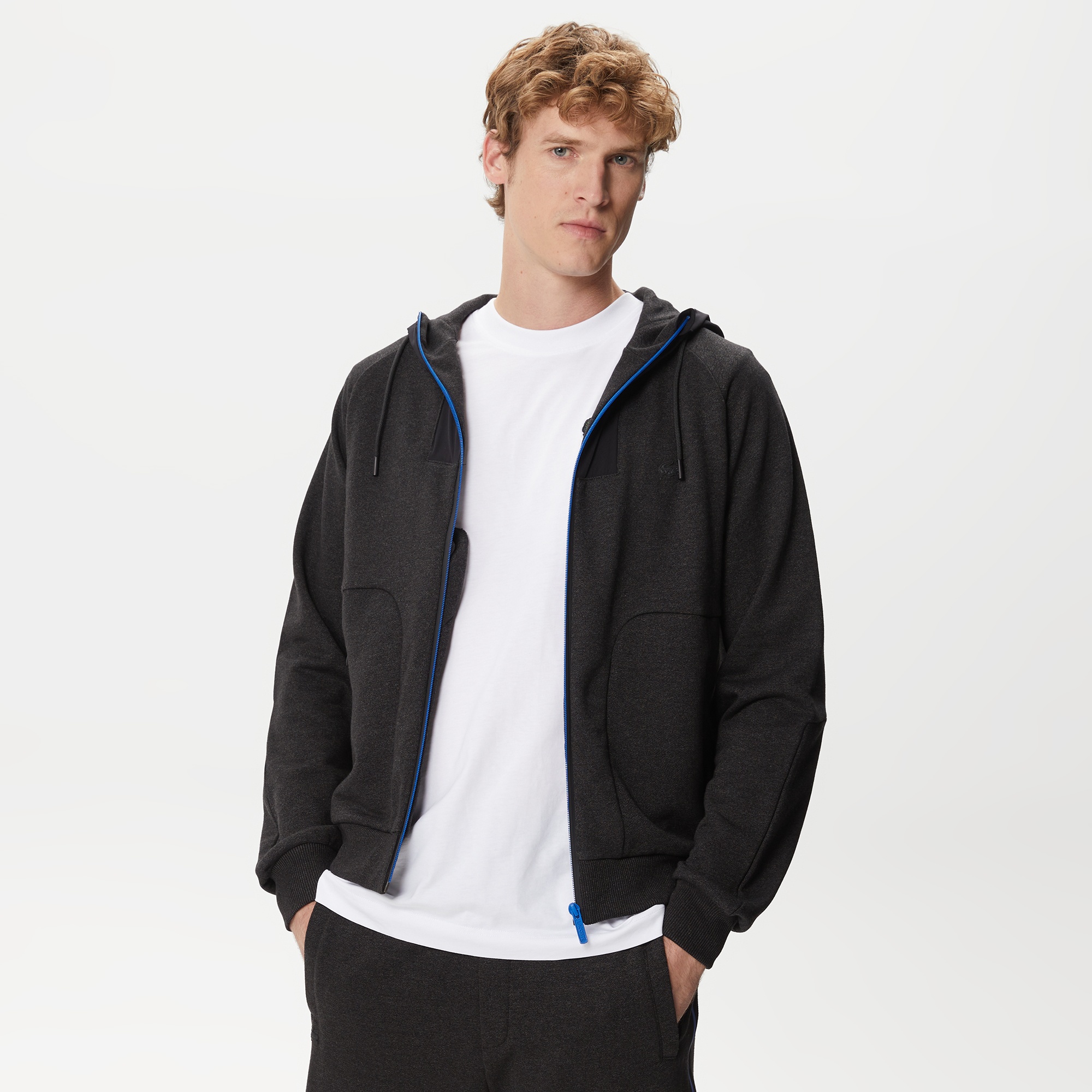 Lacoste Erkek Slim Fit Kapüşonlu Renk Bloklu Siyah Sweatshirt