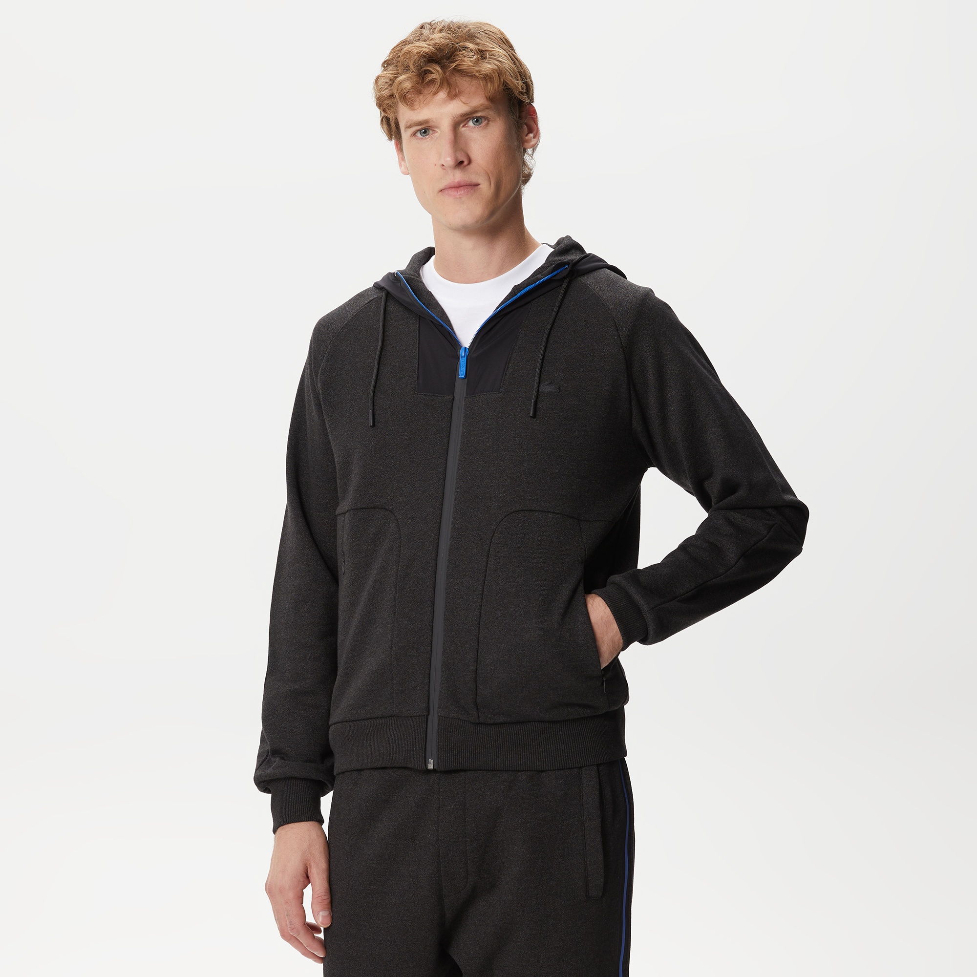 Lacoste Erkek Slim Fit Kapüşonlu Renk Bloklu Siyah Sweatshirt