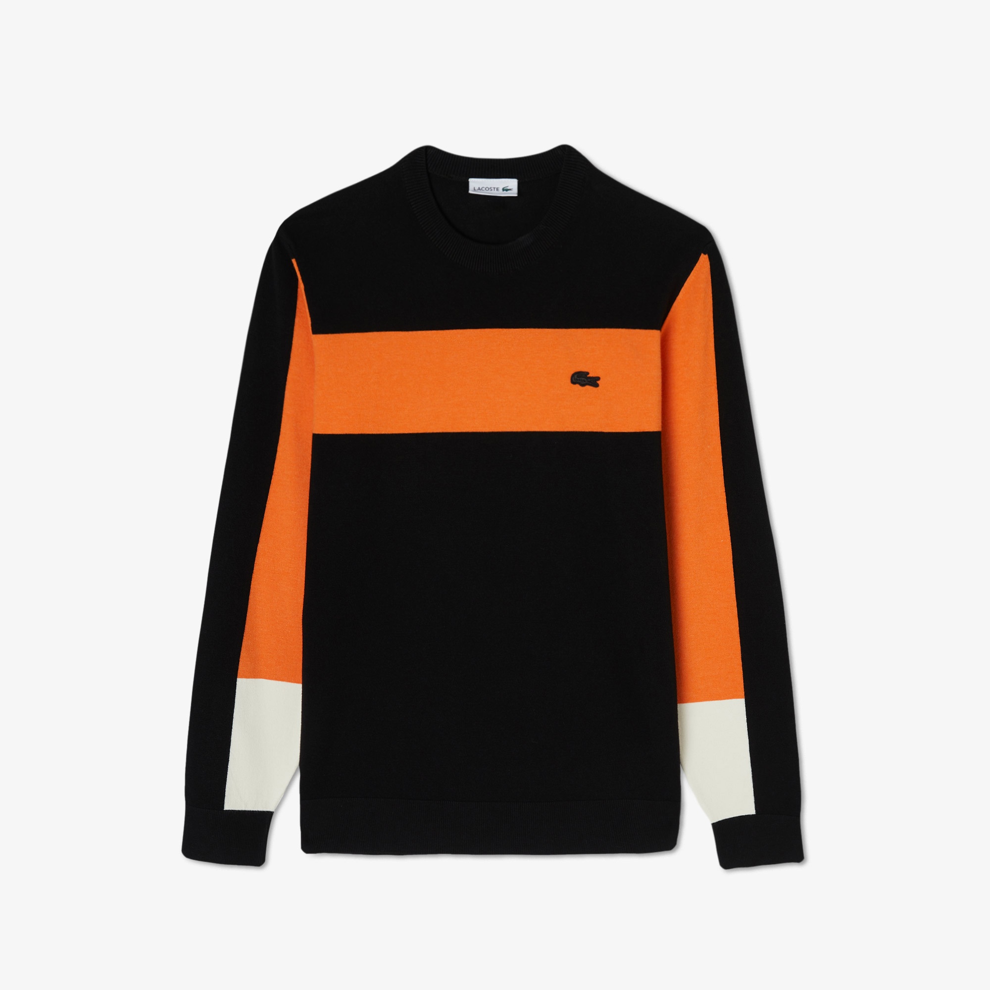 Lacoste Erkek Regular Fit Uzun Kollu Bisiklet Yaka Renk Bloklu Siyah Triko