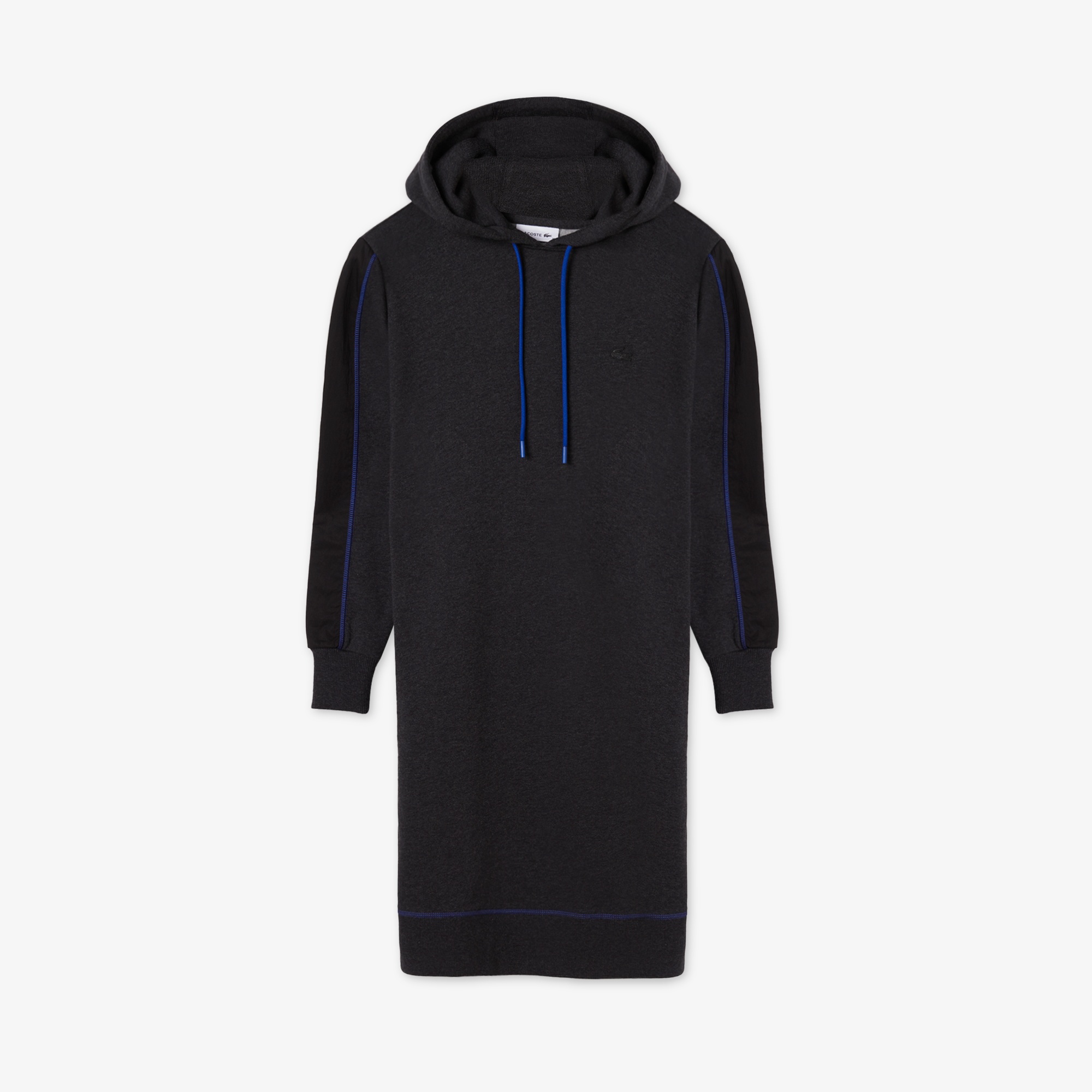 Lacoste Kadın Loose Fit Uzun Kollu Kapüşonlu Desenli Siyah Elbise