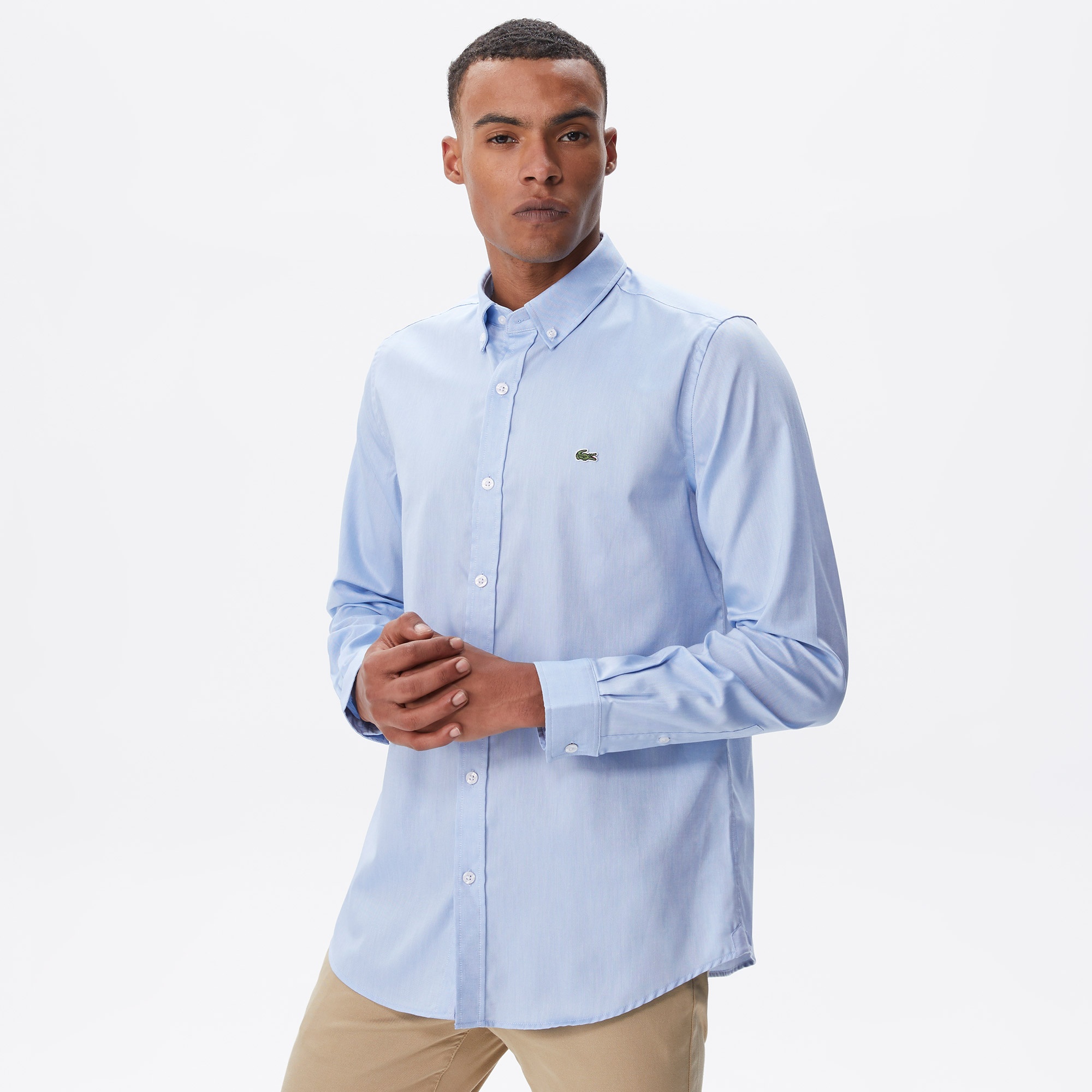 Lacoste Erkek Slim Fit Düğmeli Yaka Mavi Gömlek