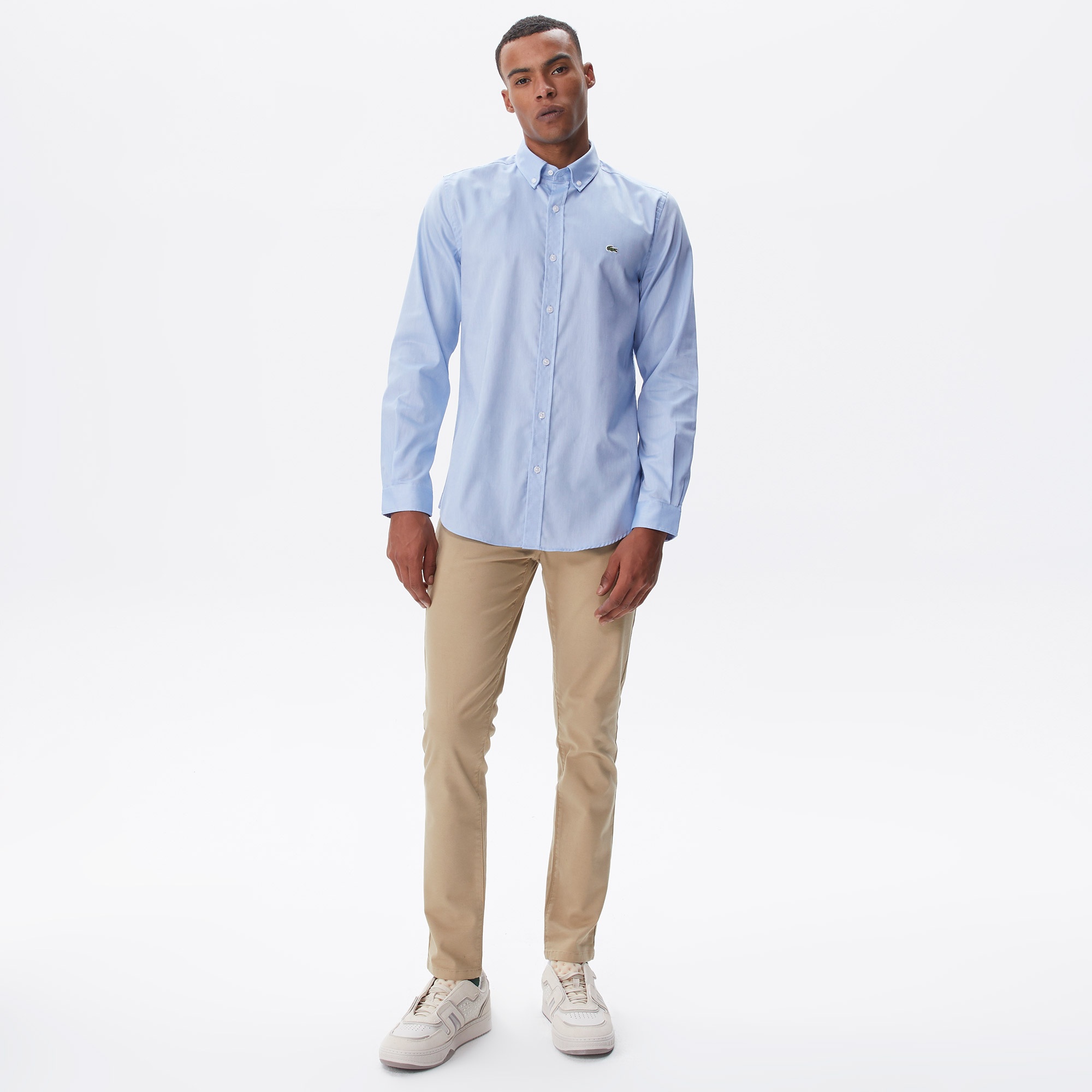 Lacoste Erkek Slim Fit Düğmeli Yaka Mavi Gömlek