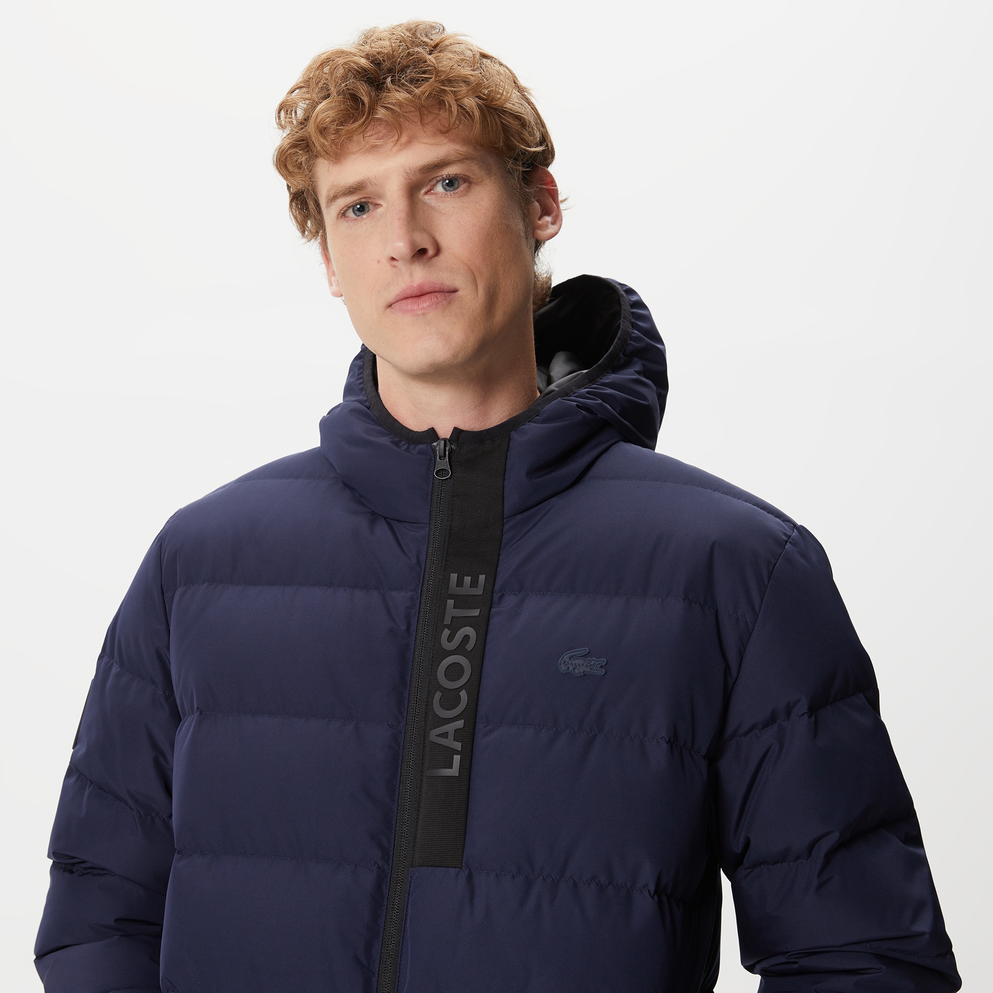 Lacoste Erkek Kapüşonlu Kapitone Lacivert Mont