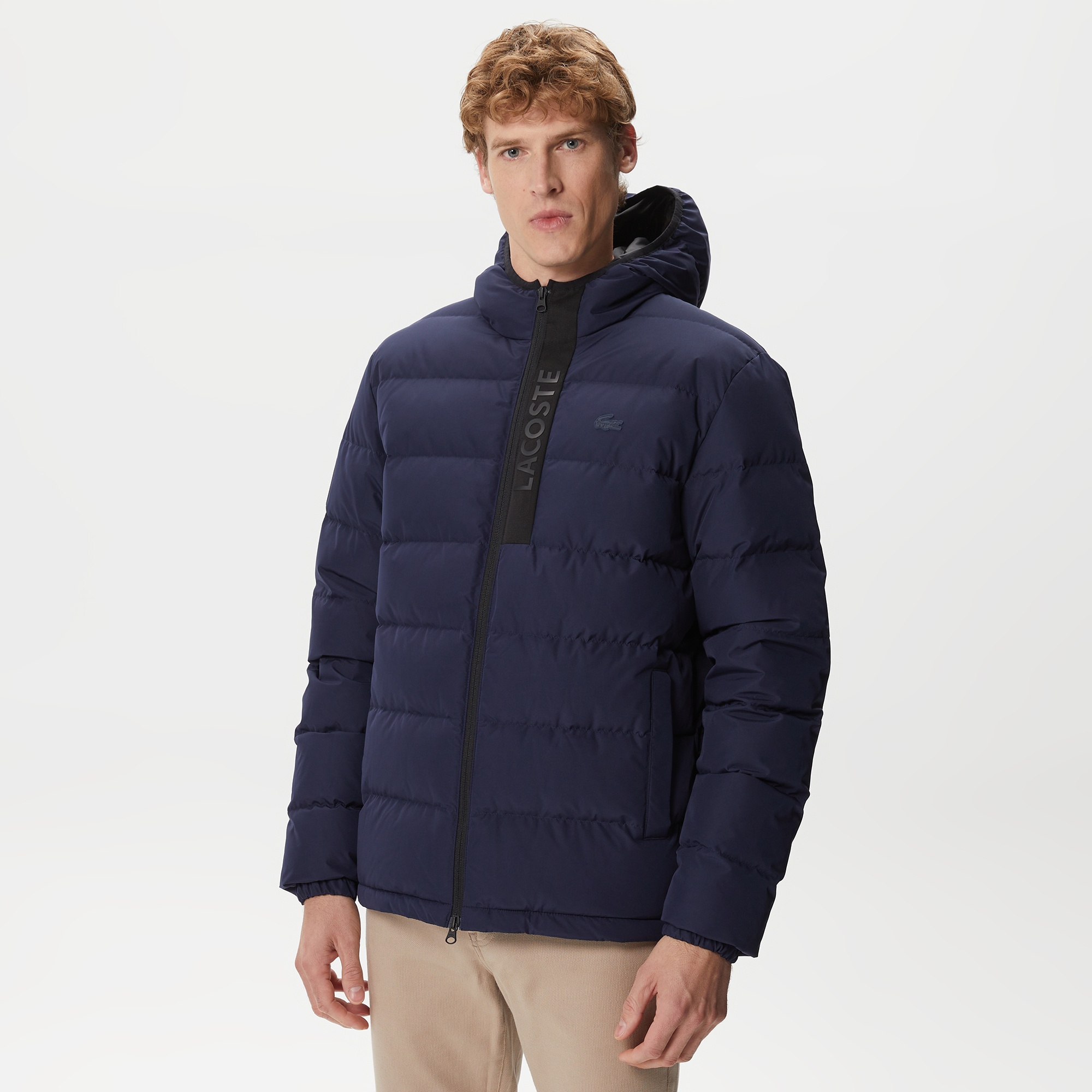 Lacoste Erkek Kapüşonlu Kapitone Lacivert Mont