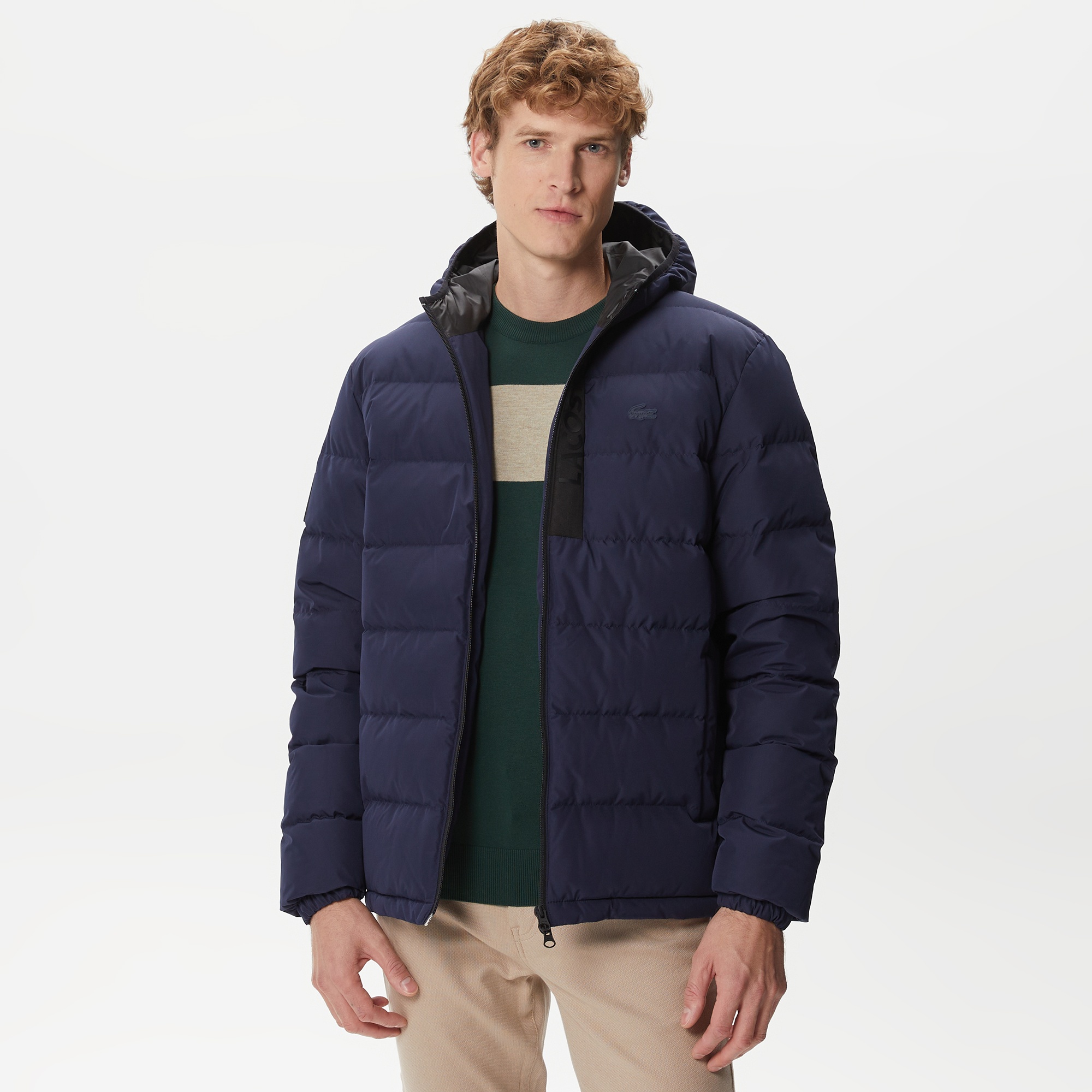 Lacoste Erkek Kapüşonlu Kapitone Lacivert Mont